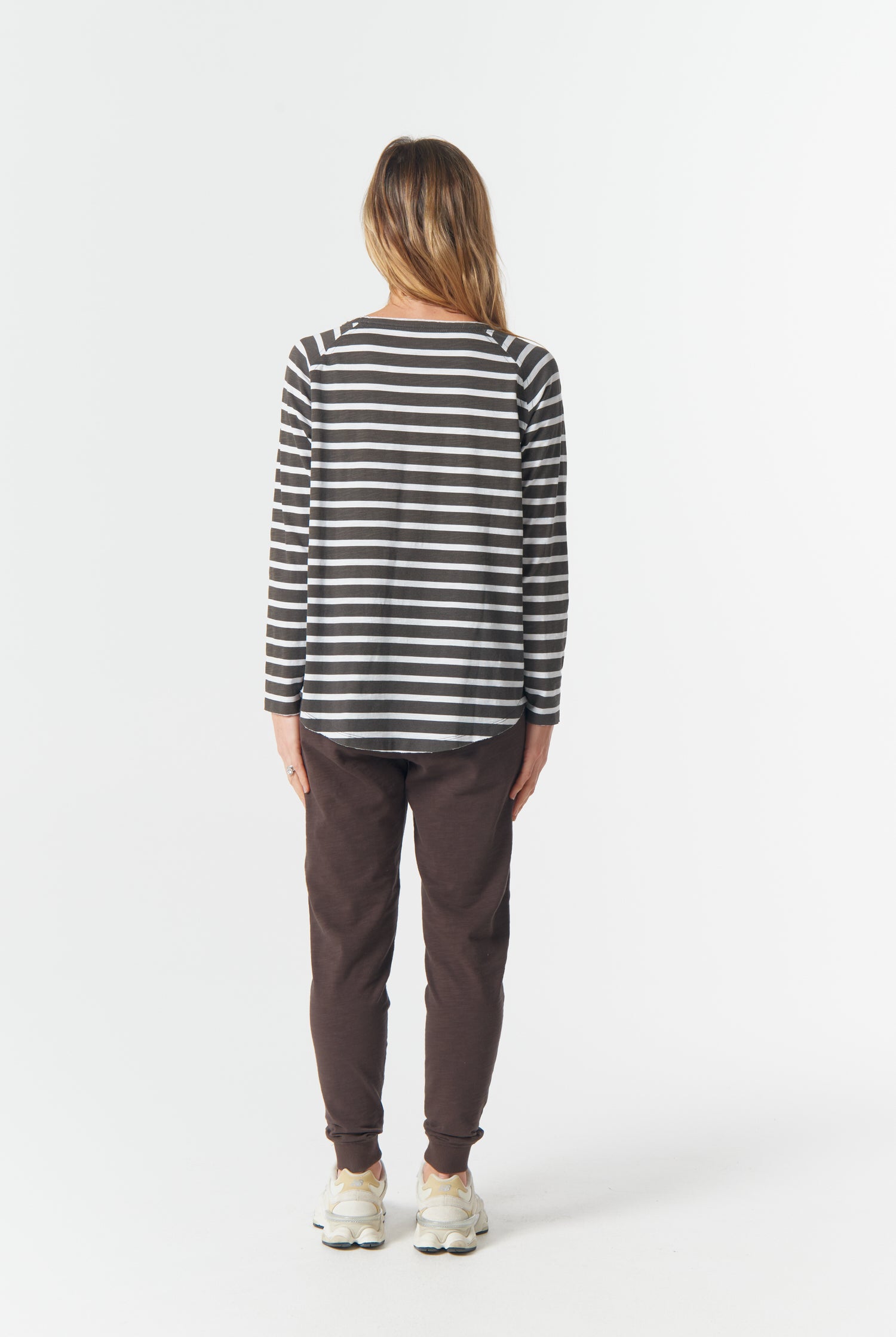 cloth+paper+scissors Tees The Hero Stripe Raglan Tee - White/Chocolate Torte