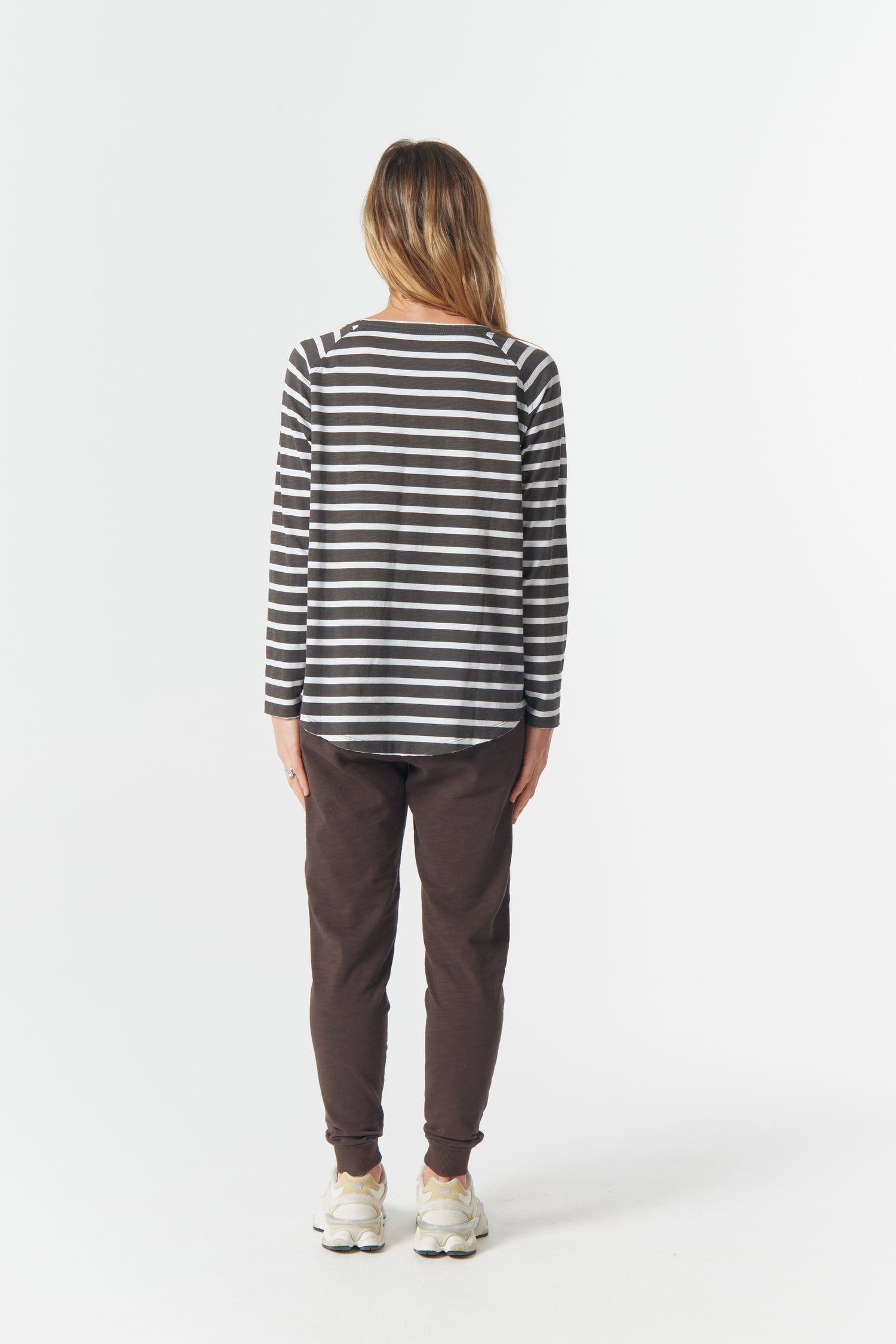 cloth+paper+scissors Tees The Hero Stripe Raglan Tee - White/Chocolate Torte