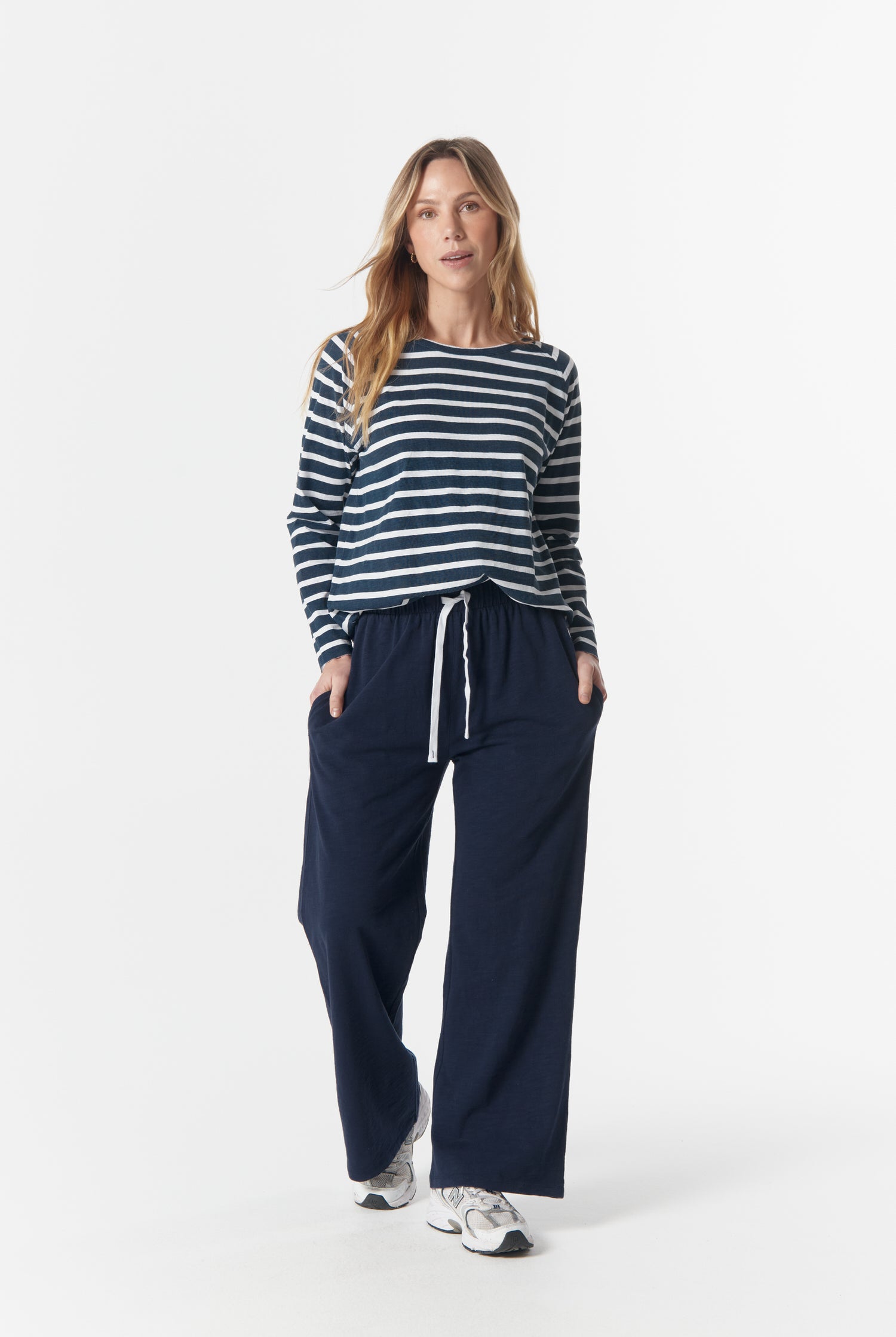 cloth+paper+scissors Tees The Hero Stripe Raglan Tee - White/Parisian Navy