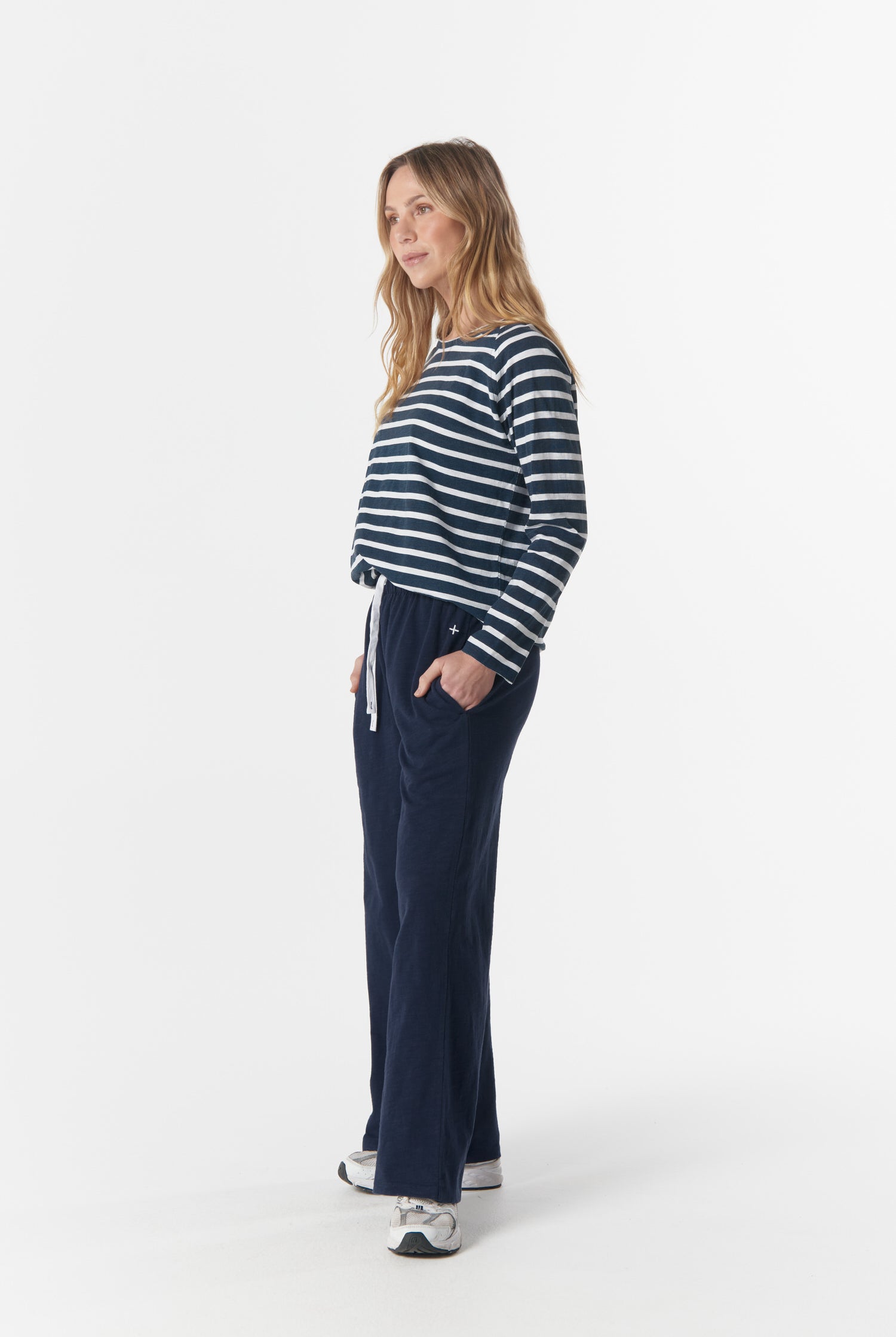 cloth+paper+scissors Tees The Hero Stripe Raglan Tee - White/Parisian Navy