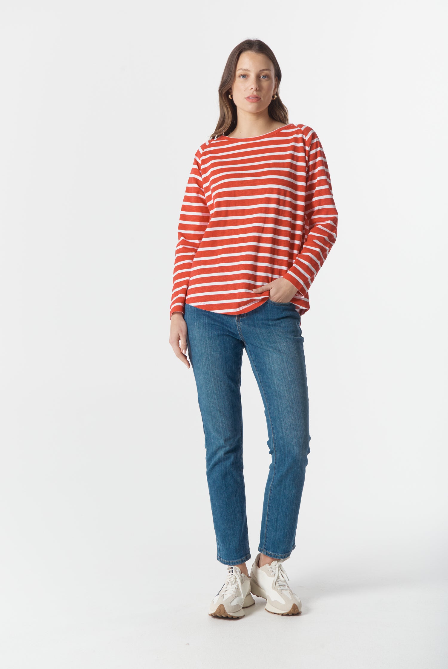 cloth+paper+scissors Tees The Hero Stripe Raglan Tee - White/Salsa