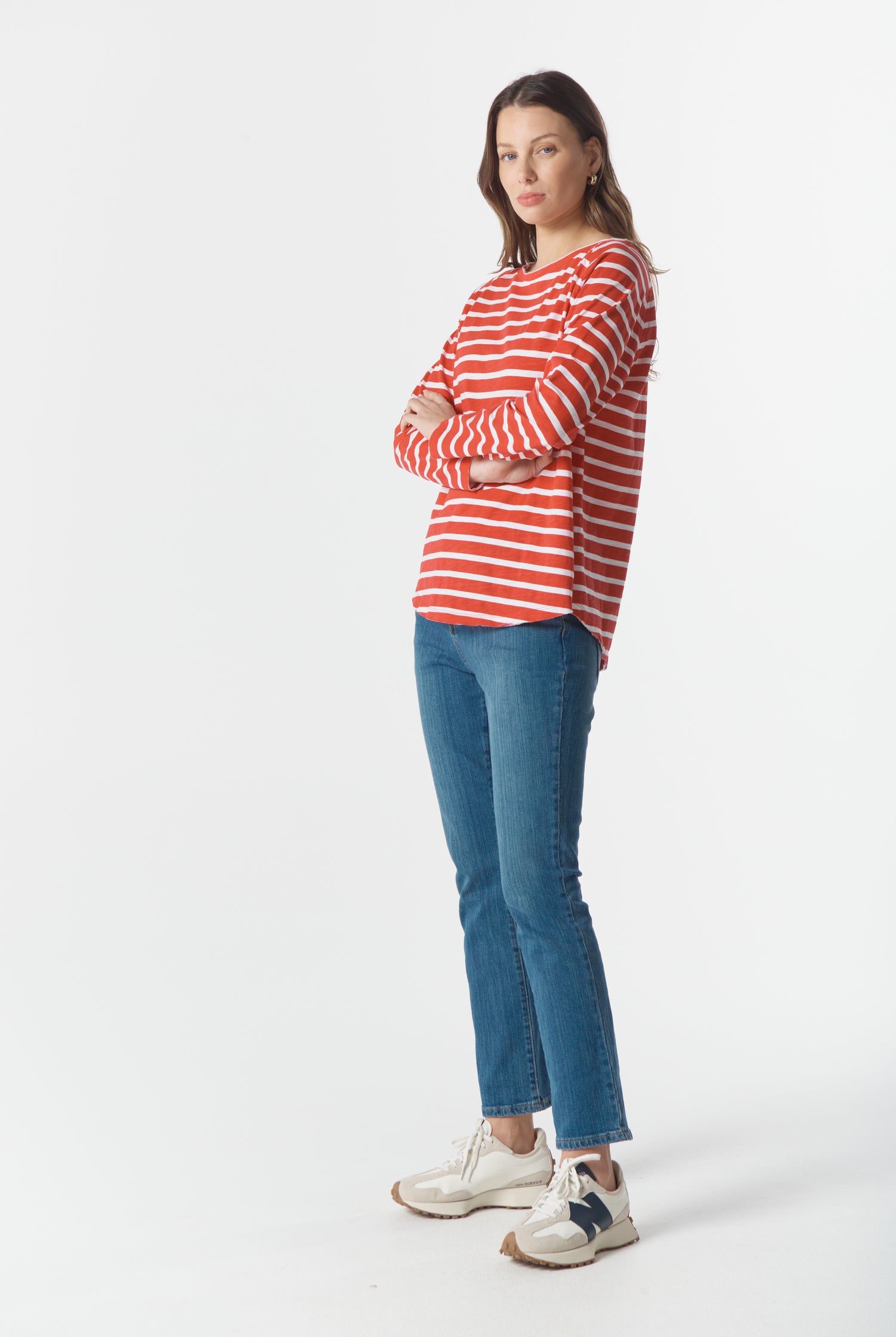 cloth+paper+scissors Tees The Hero Stripe Raglan Tee - White/Salsa
