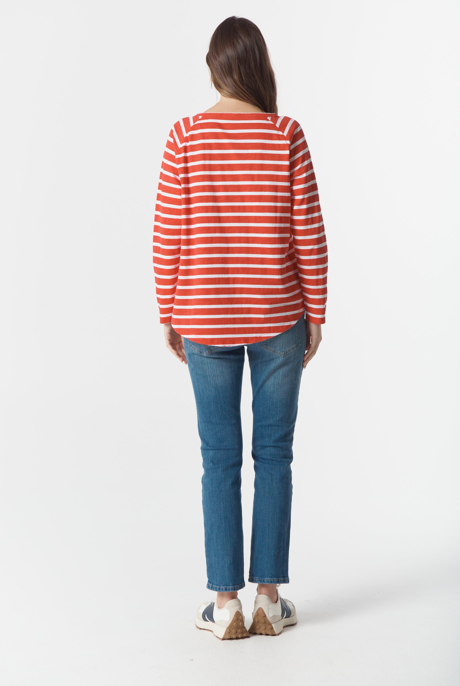 cloth+paper+scissors Tees The Hero Stripe Raglan Tee - White/Salsa