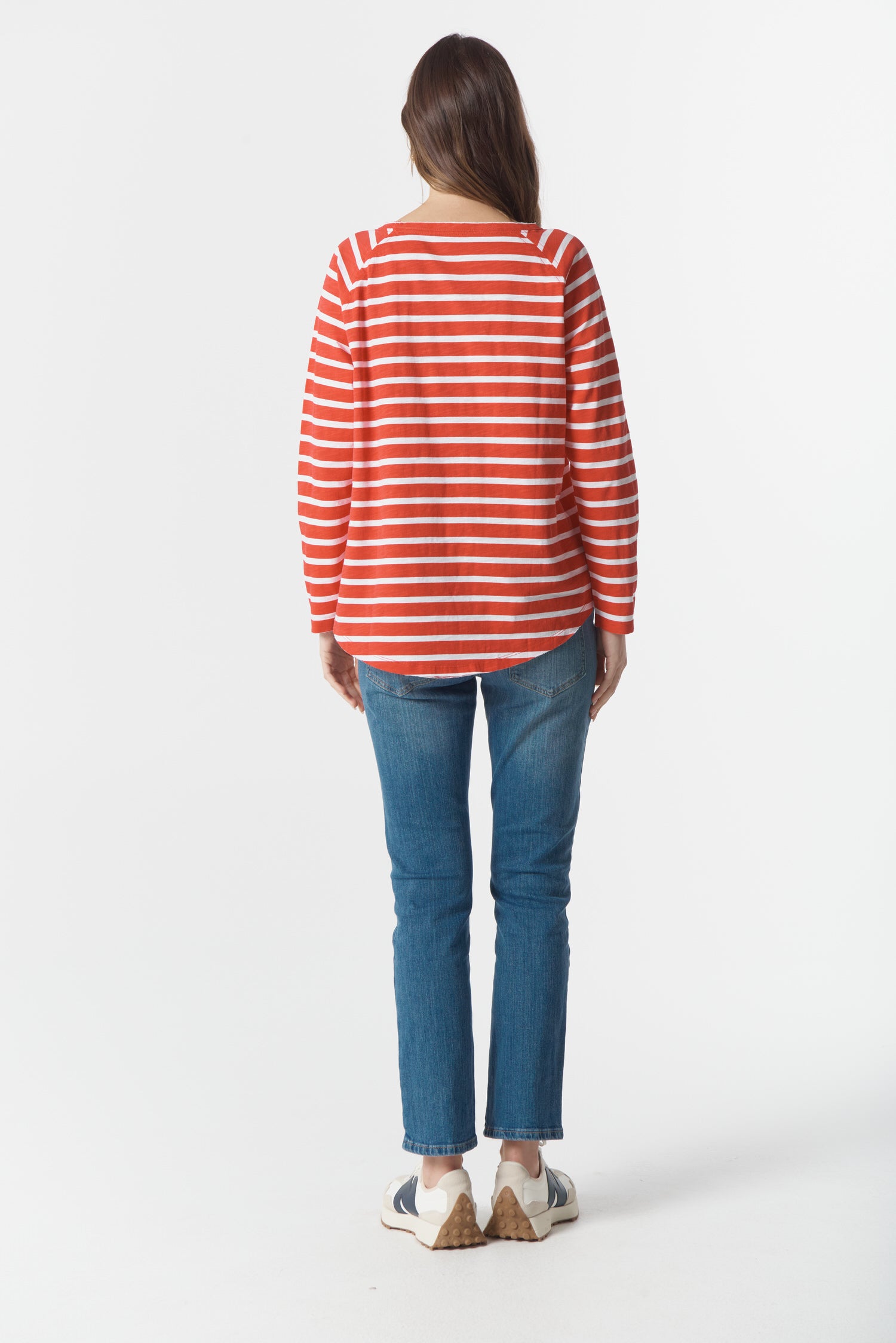 cloth+paper+scissors Tees The Hero Stripe Raglan Tee - White/Salsa