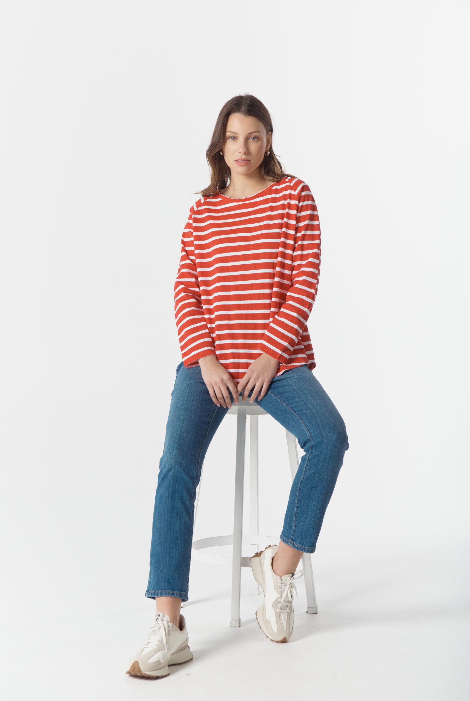 cloth+paper+scissors Tees The Hero Stripe Raglan Tee - White/Salsa