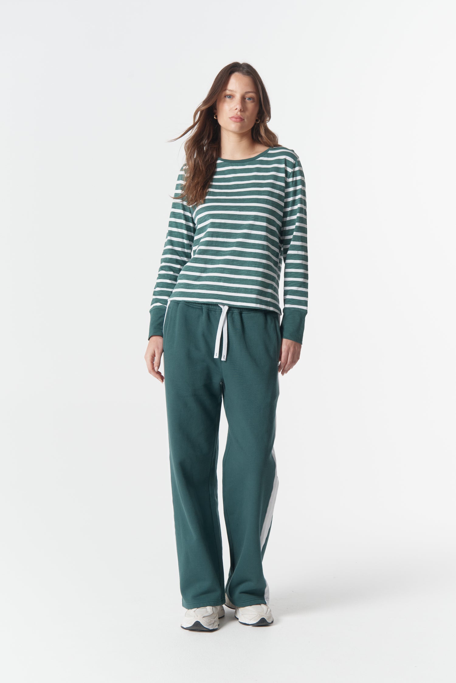 cloth+paper+scissors Tees The Show Stopper Stripe Tee - White/Rainforest