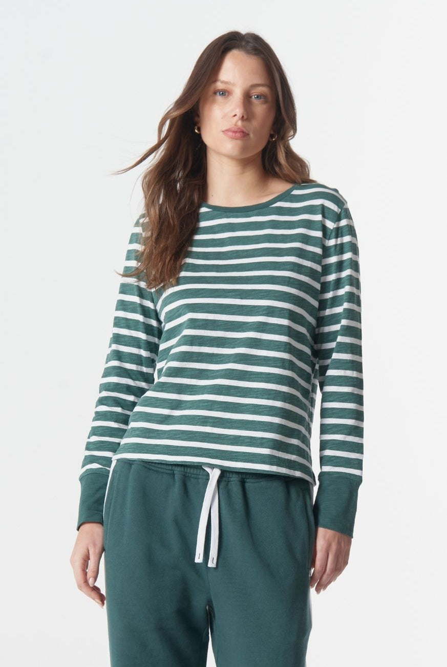 cloth+paper+scissors Tees The Show Stopper Stripe Tee - White/Rainforest