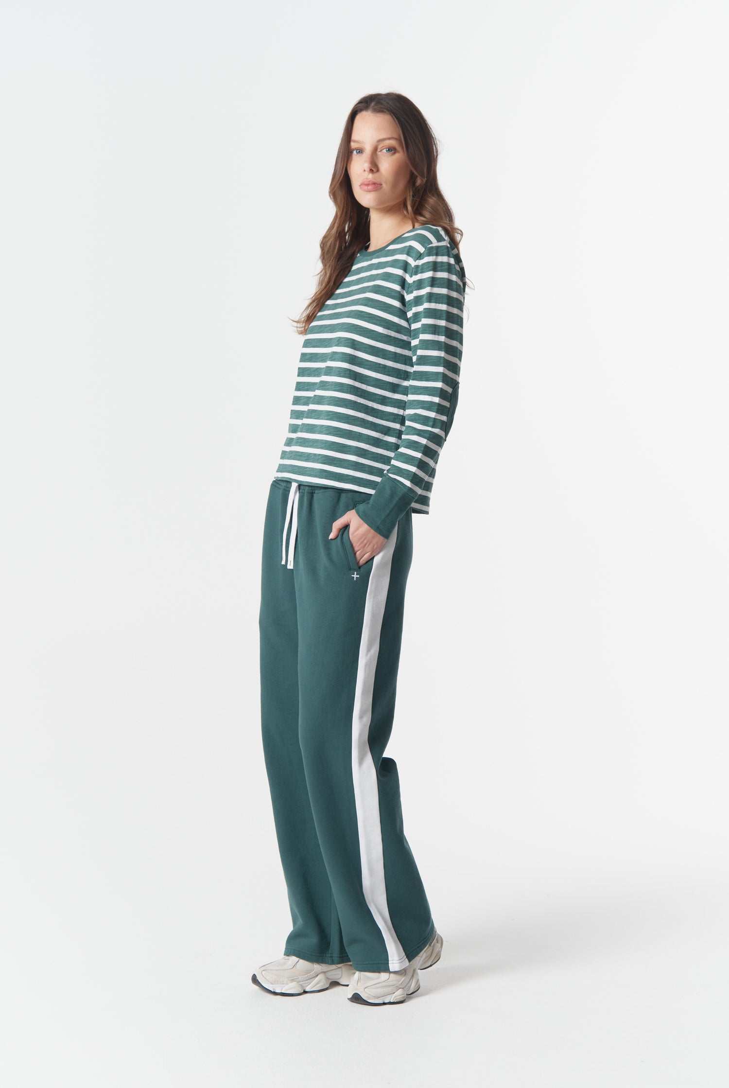 cloth+paper+scissors Tees The Show Stopper Stripe Tee - White/Rainforest