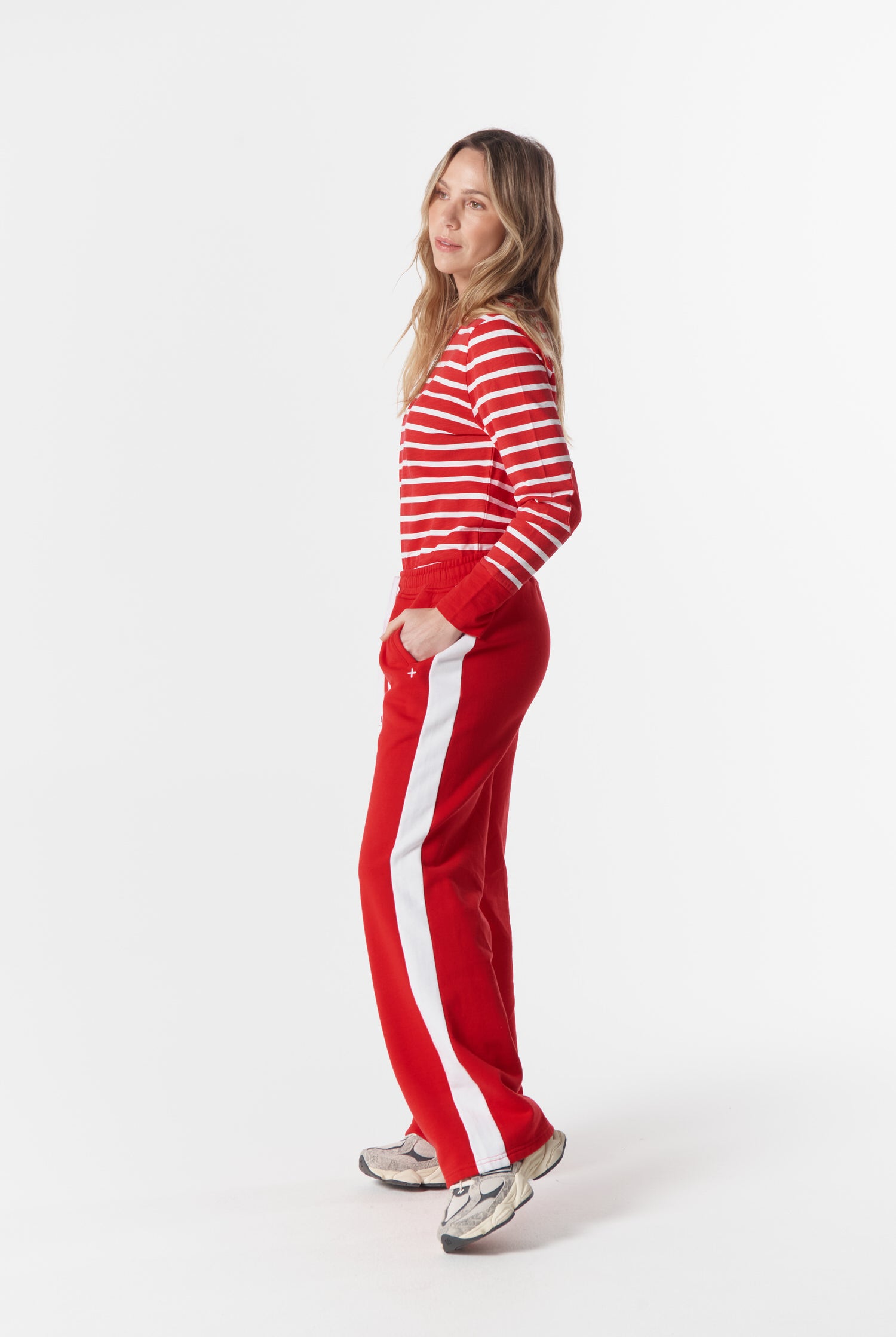 cloth+paper+scissors Tees The Show Stopper Stripe Tee - White/Salsa
