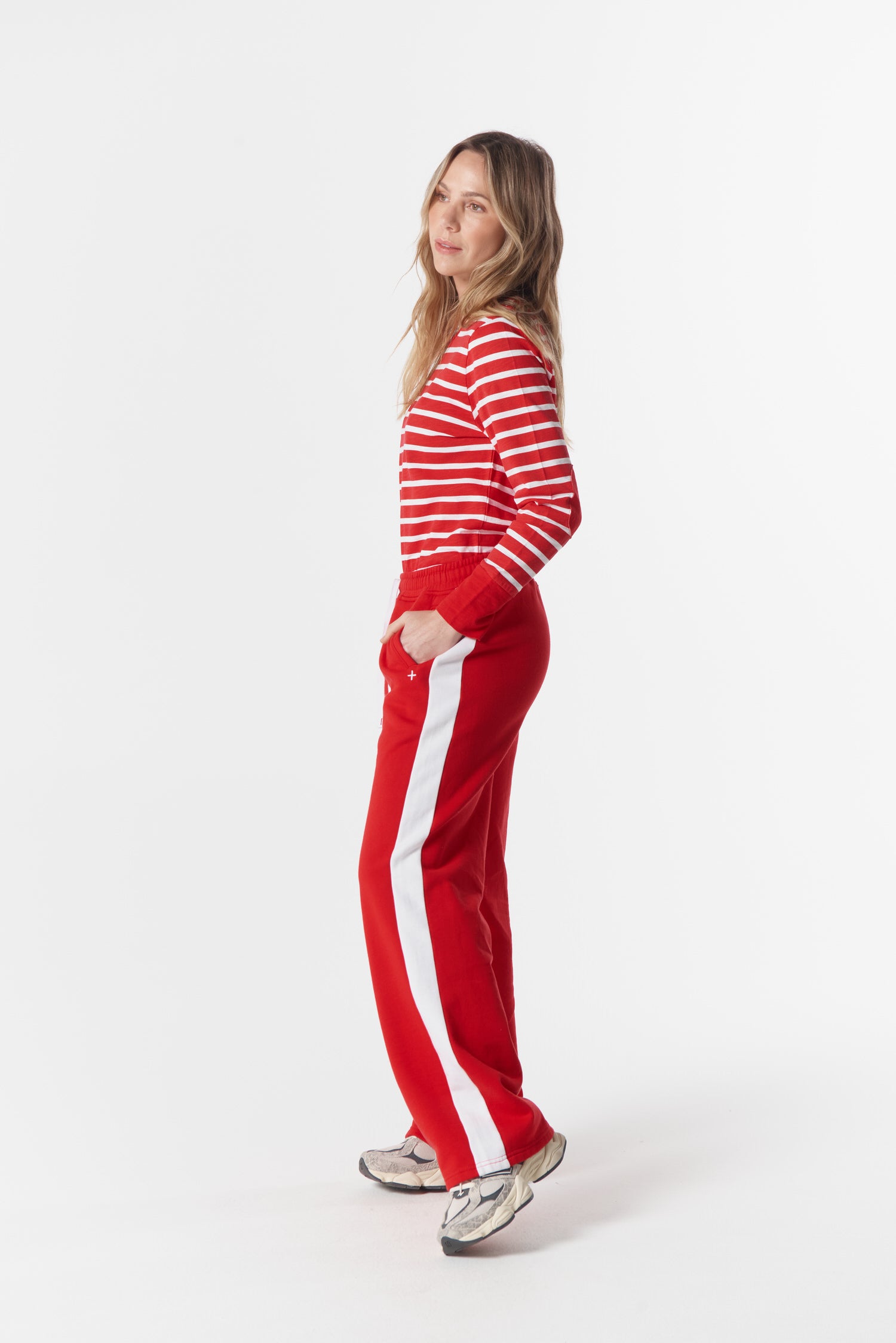 cloth+paper+scissors Tees The Show Stopper Stripe Tee - White/Salsa