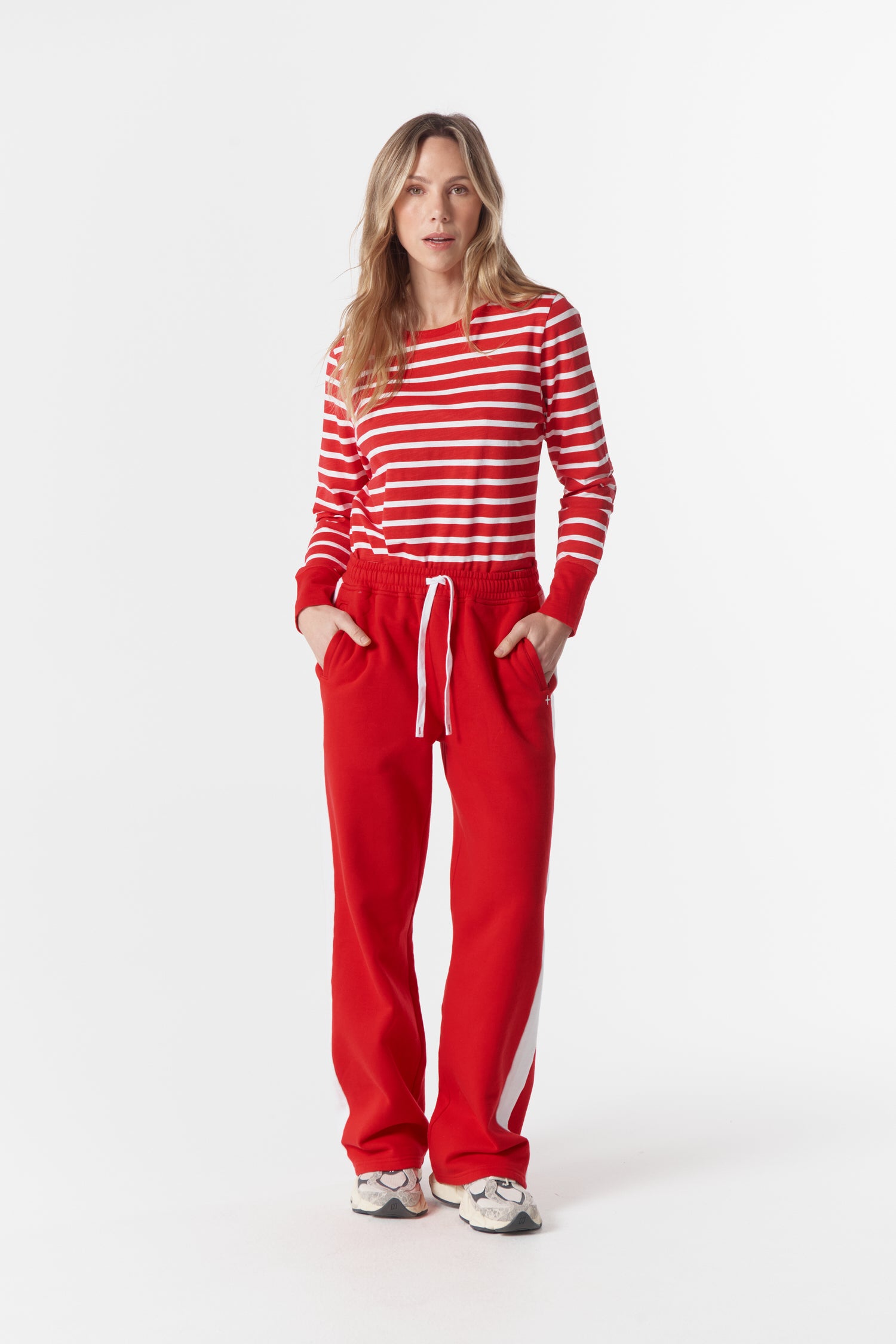 cloth+paper+scissors Tees The Show Stopper Stripe Tee - White/Salsa