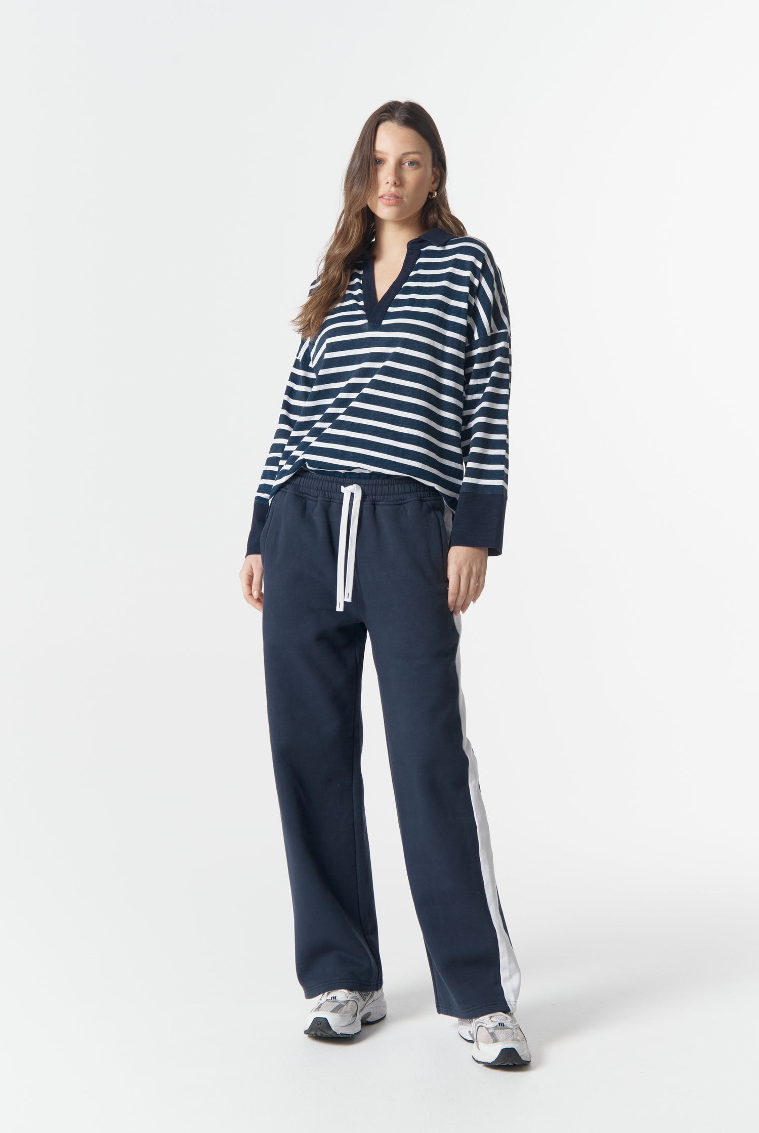 cloth+paper+scissors Tees The Breezy Stripe Polo - White/Parisian Navy