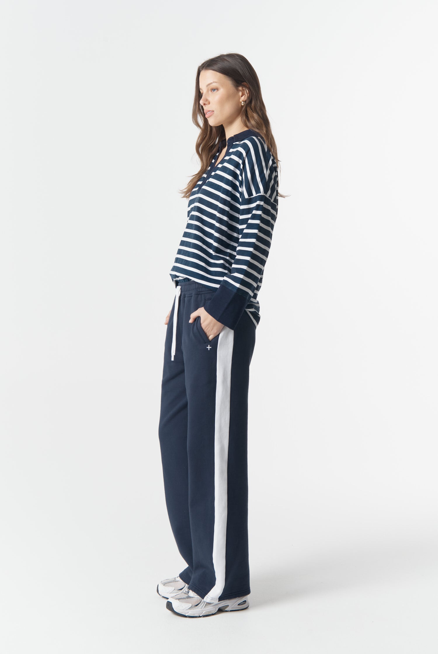cloth+paper+scissors Tees The Breezy Stripe Polo - White/Parisian Navy