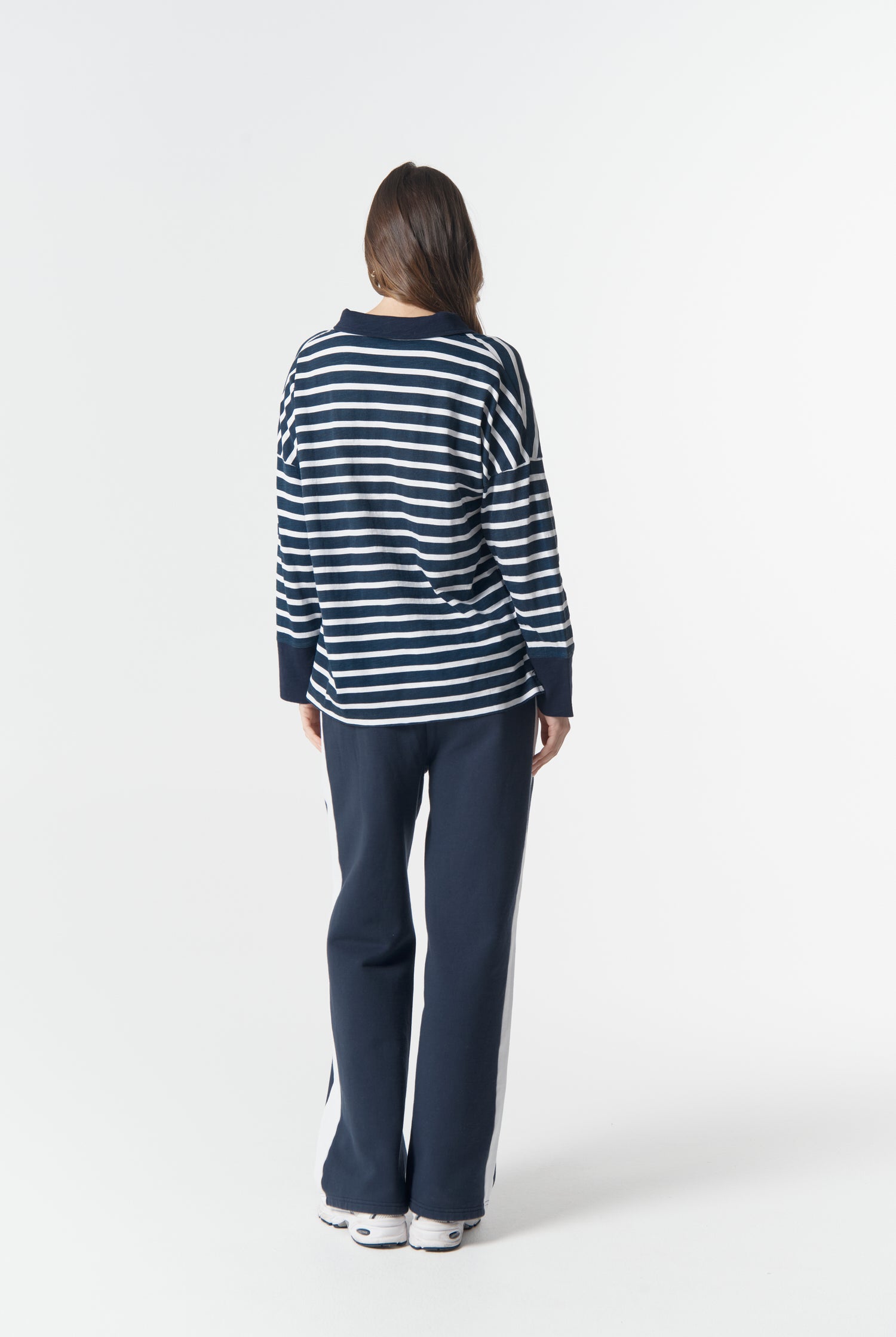 cloth+paper+scissors Tees The Breezy Stripe Polo - White/Parisian Navy