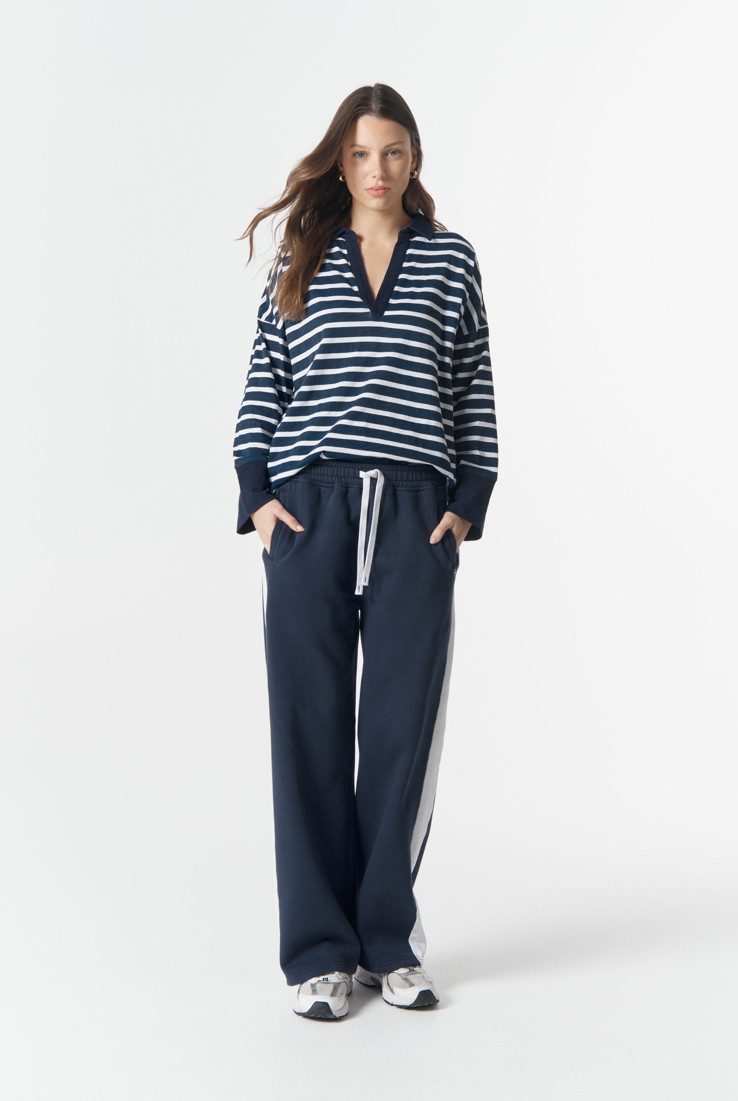 cloth+paper+scissors Tees The Breezy Stripe Polo - White/Parisian Navy