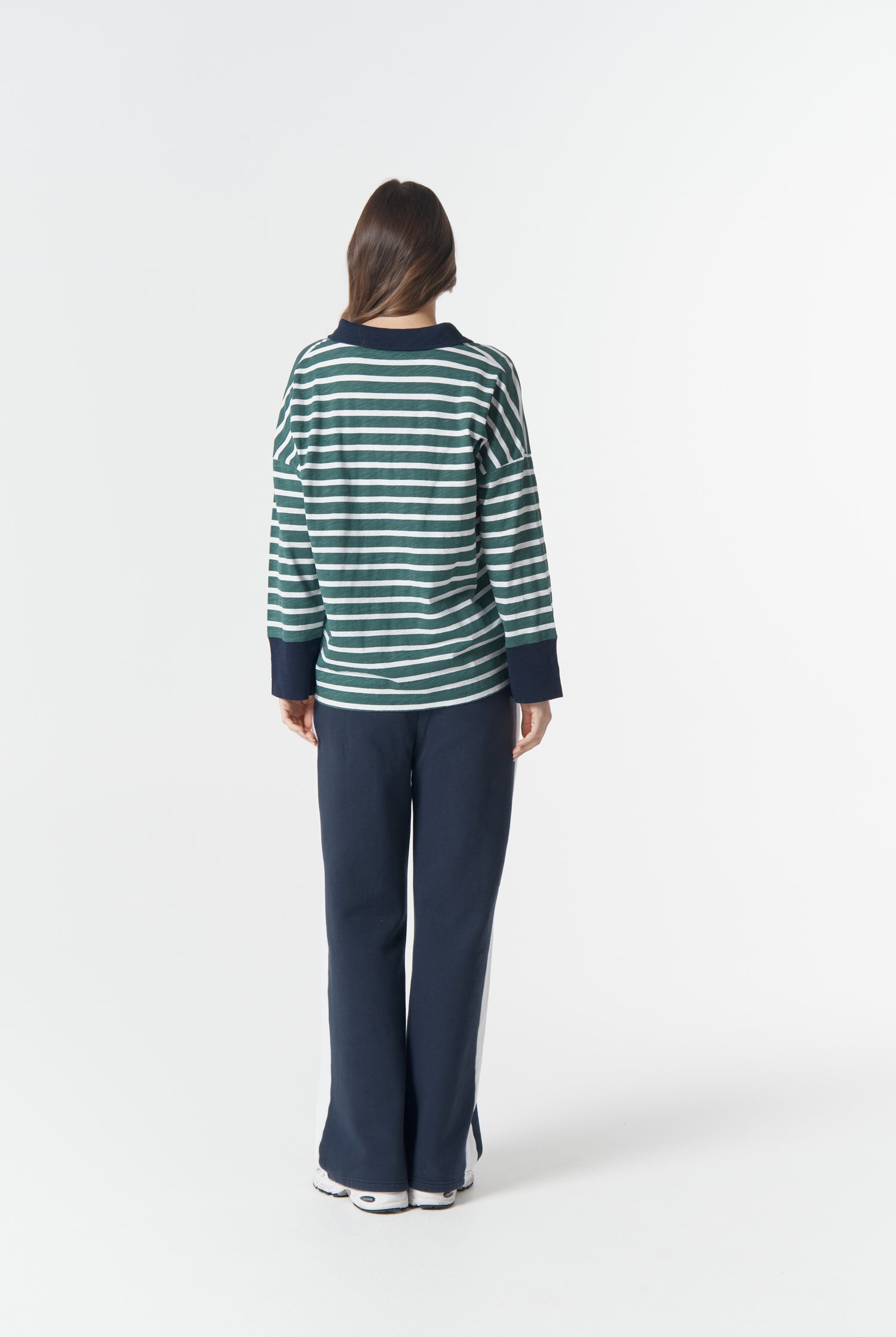 cloth+paper+scissors Tees The Breezy Stripe Polo - White/Rainforest/Navy