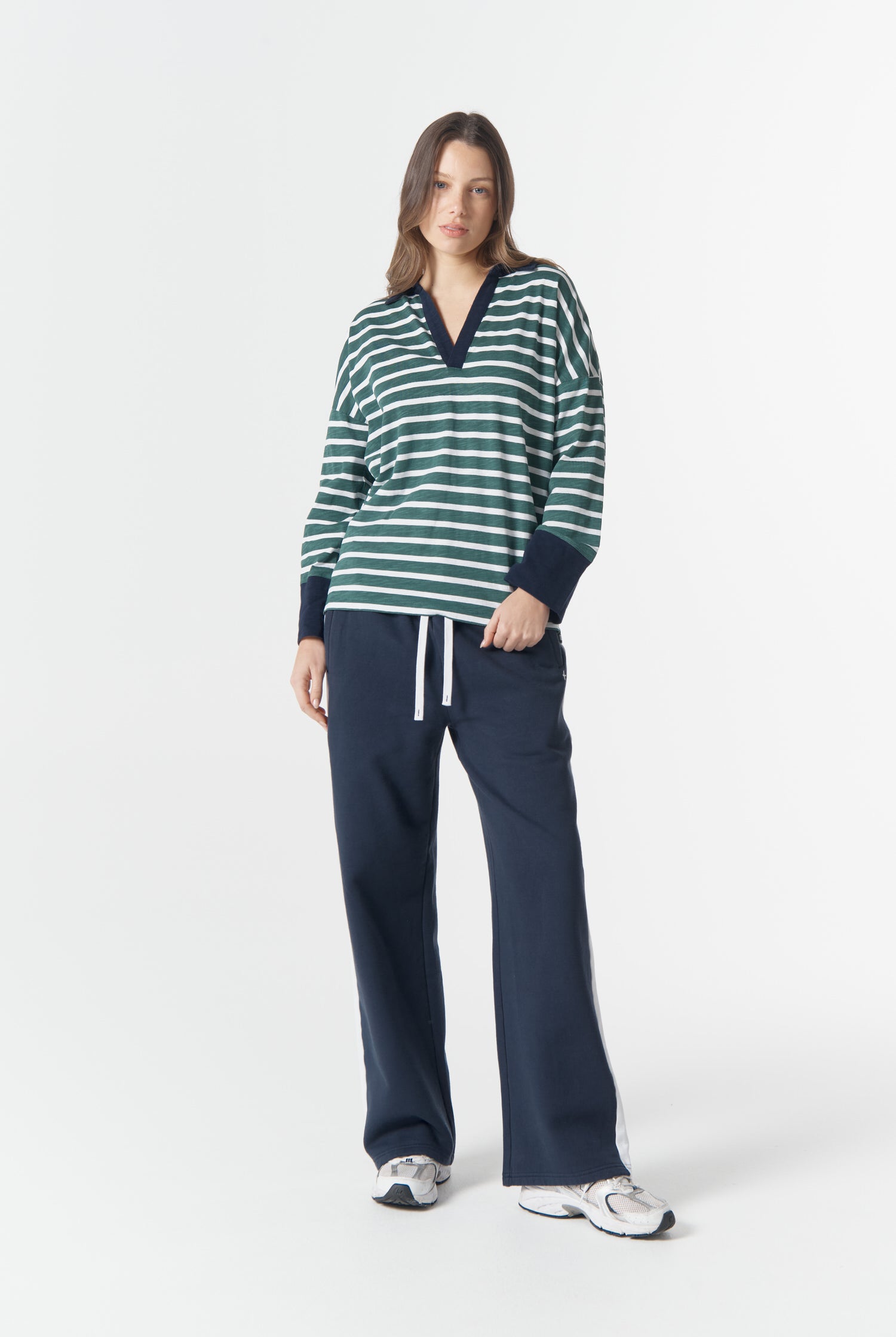 cloth+paper+scissors Tees The Breezy Stripe Polo - White/Rainforest/Navy