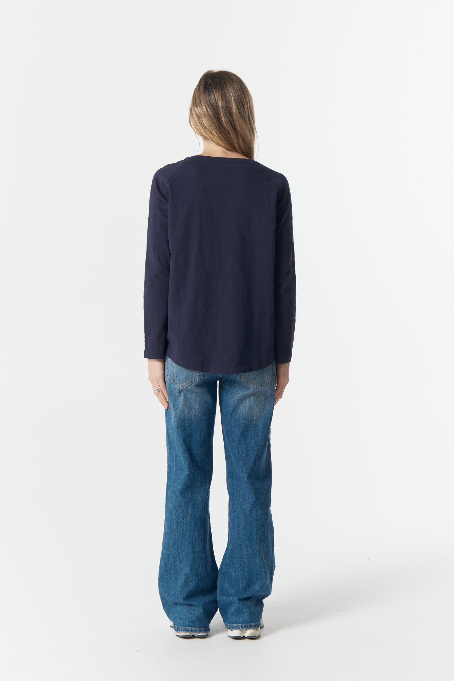 cloth+paper+scissors Tees Come Back Queen Cross Long Sleeve Tee - Parisian Navy/White