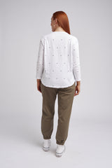 Cross Embroidered Cotton Tee White
