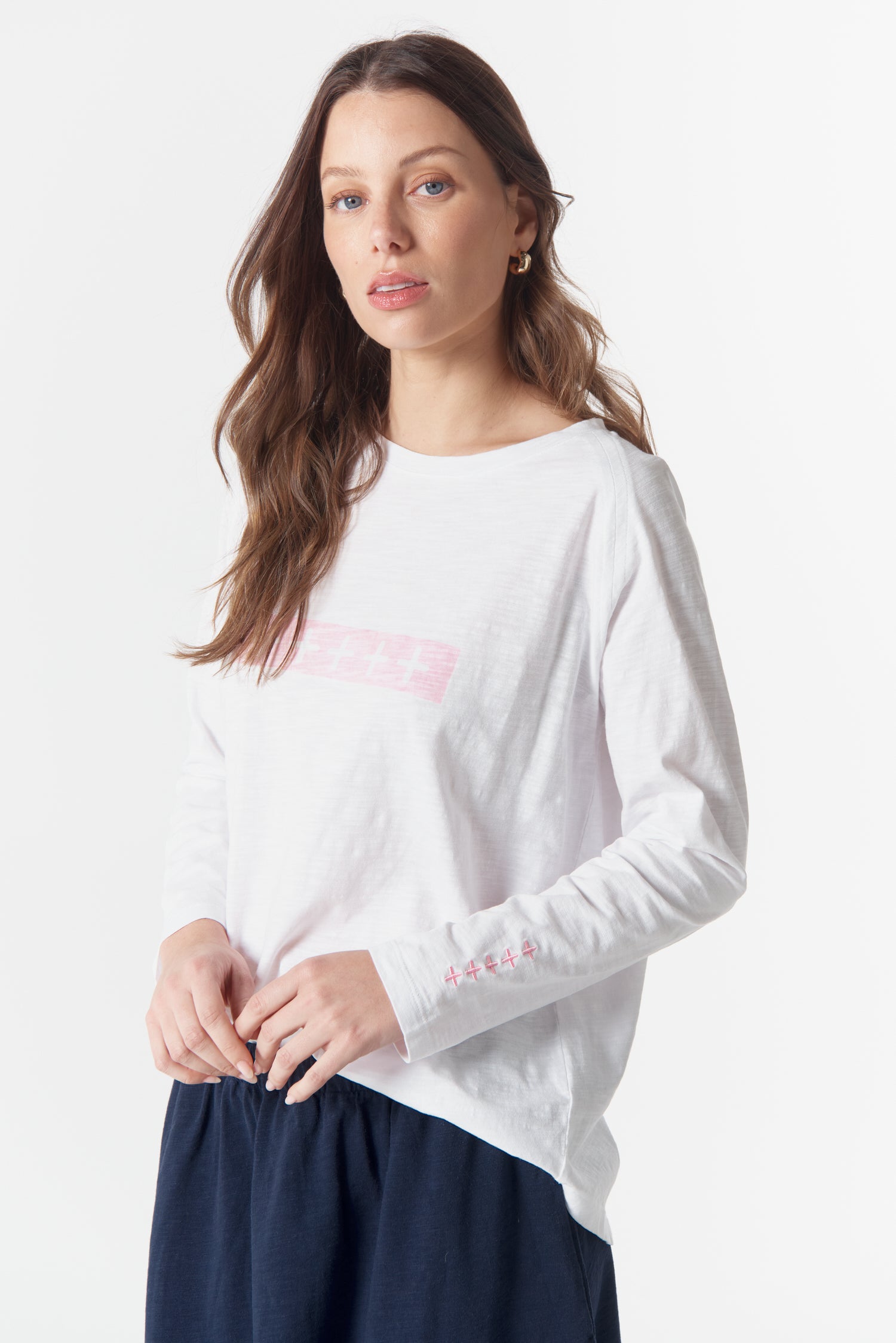 cloth+paper+scissors Tees The Feature Raglan Tee - White/Pink A Boo