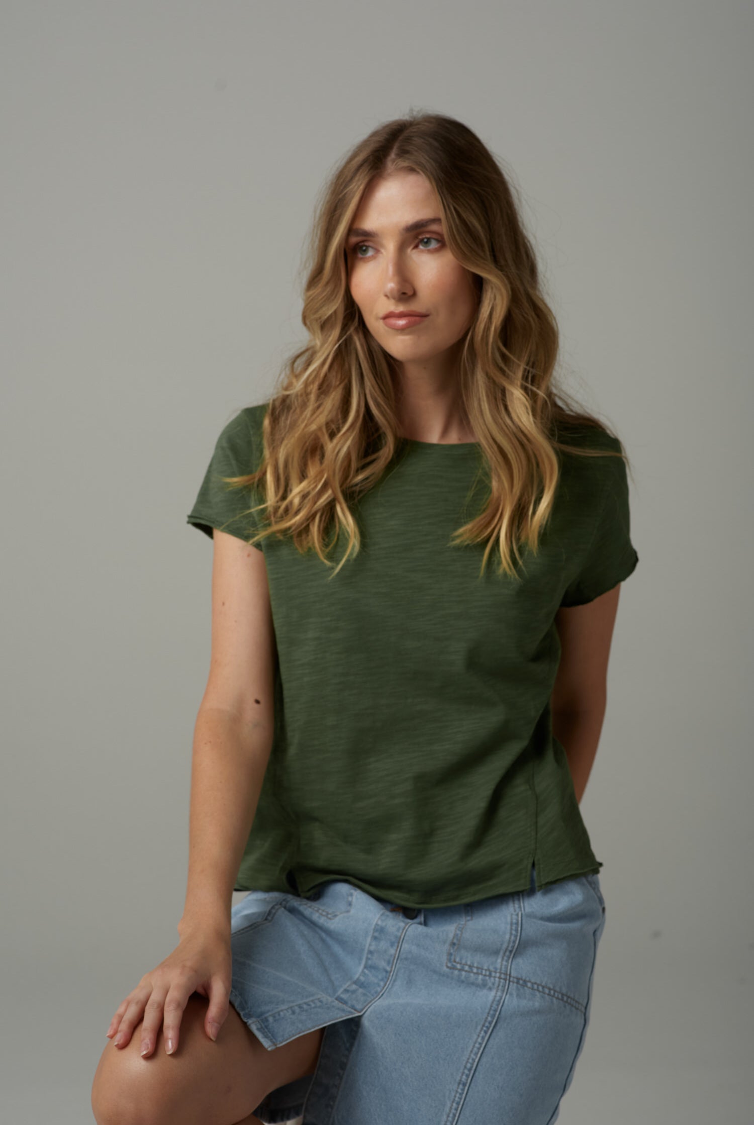cloth+paper+scissors Tees Front Split Cotton Tee - Fairway Green