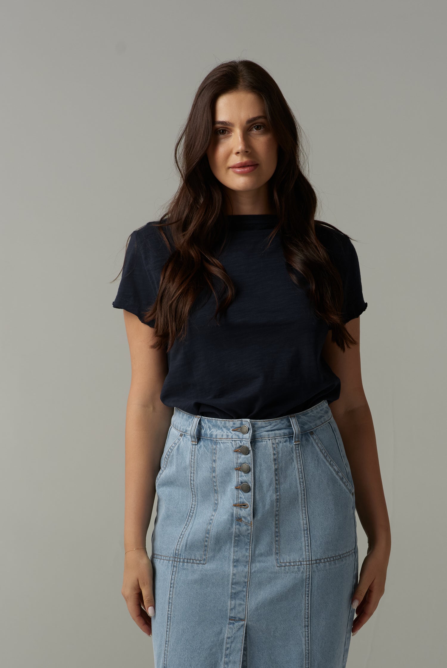 cloth+paper+scissors Tees Front Split Cotton Tee - Parisian Navy