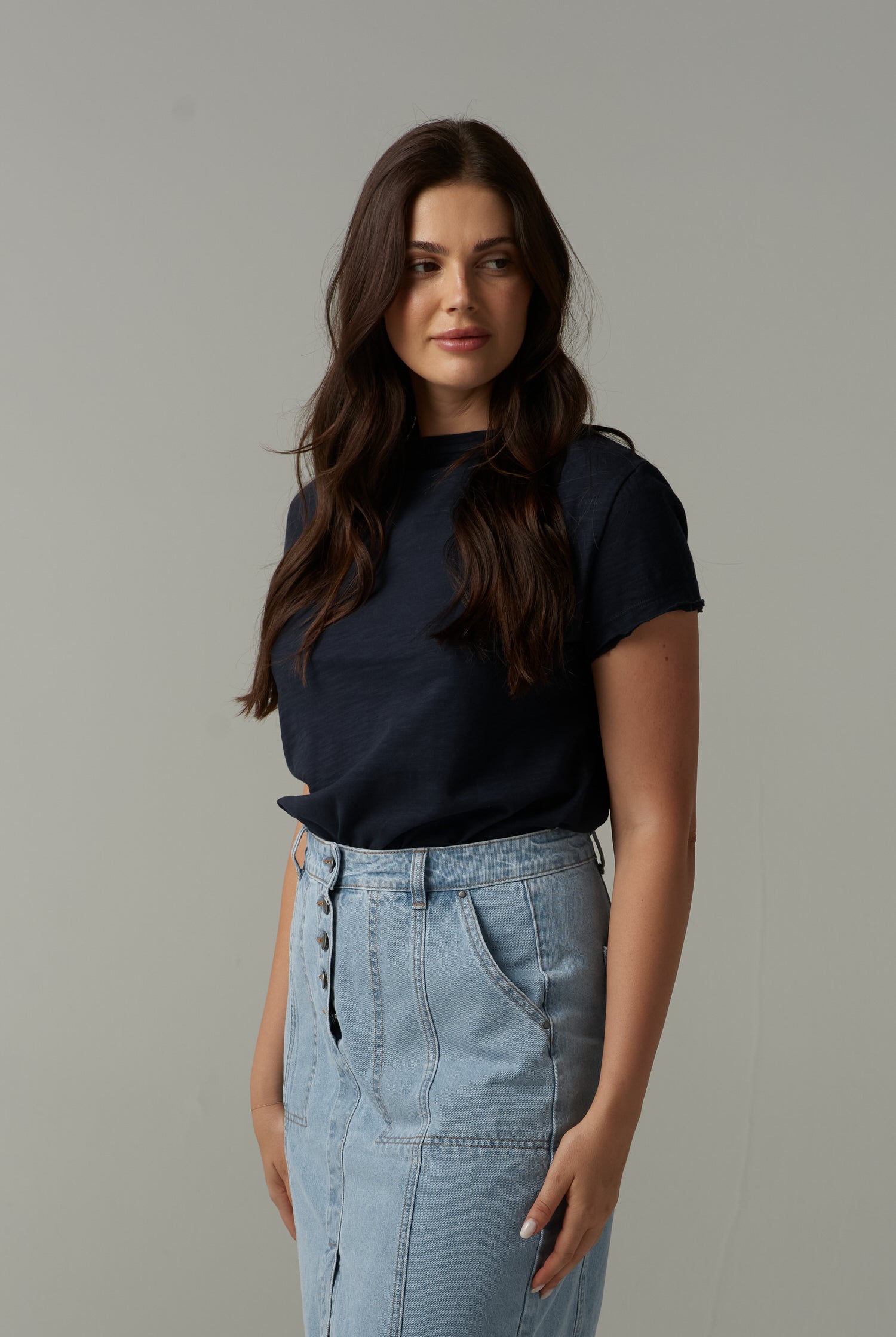 cloth+paper+scissors Tees Front Split Cotton Tee - Parisian Navy