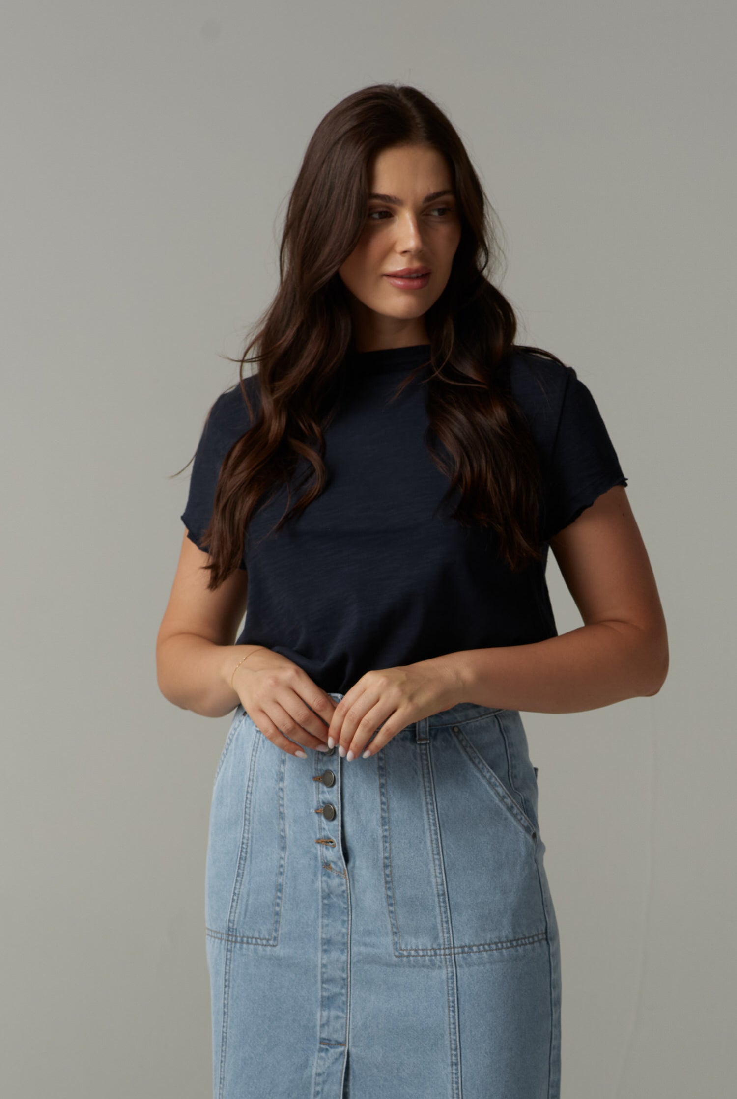cloth+paper+scissors Tees Front Split Cotton Tee - Parisian Navy