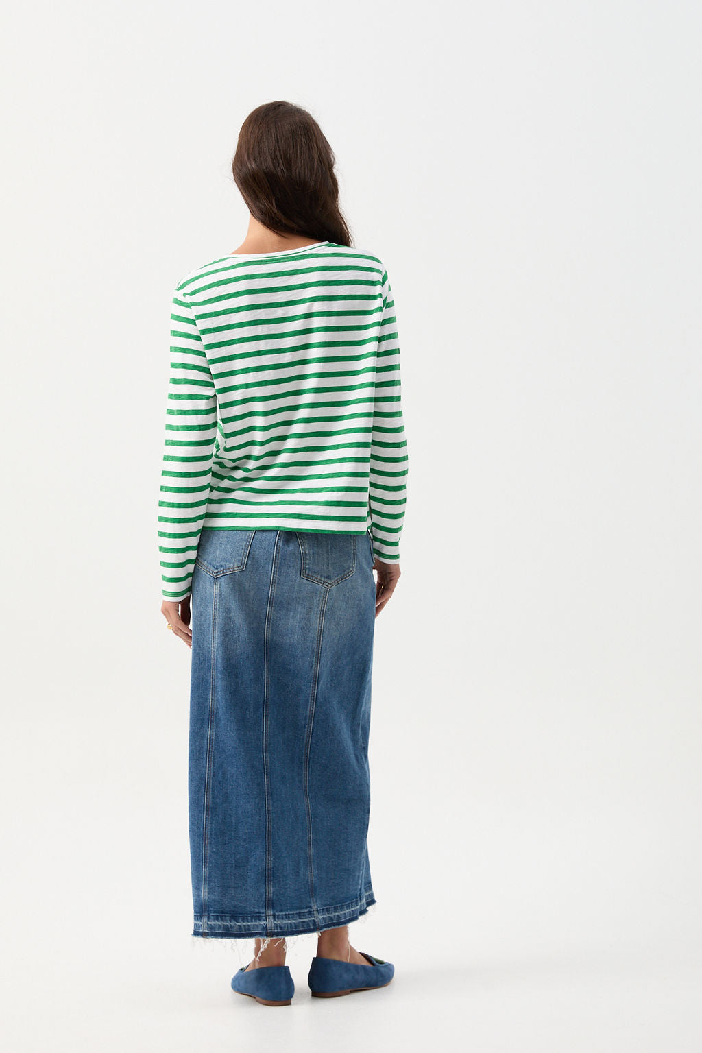 cloth+paper+scissors Tees Long Sleeve Basic Tee - White/Jolly Green