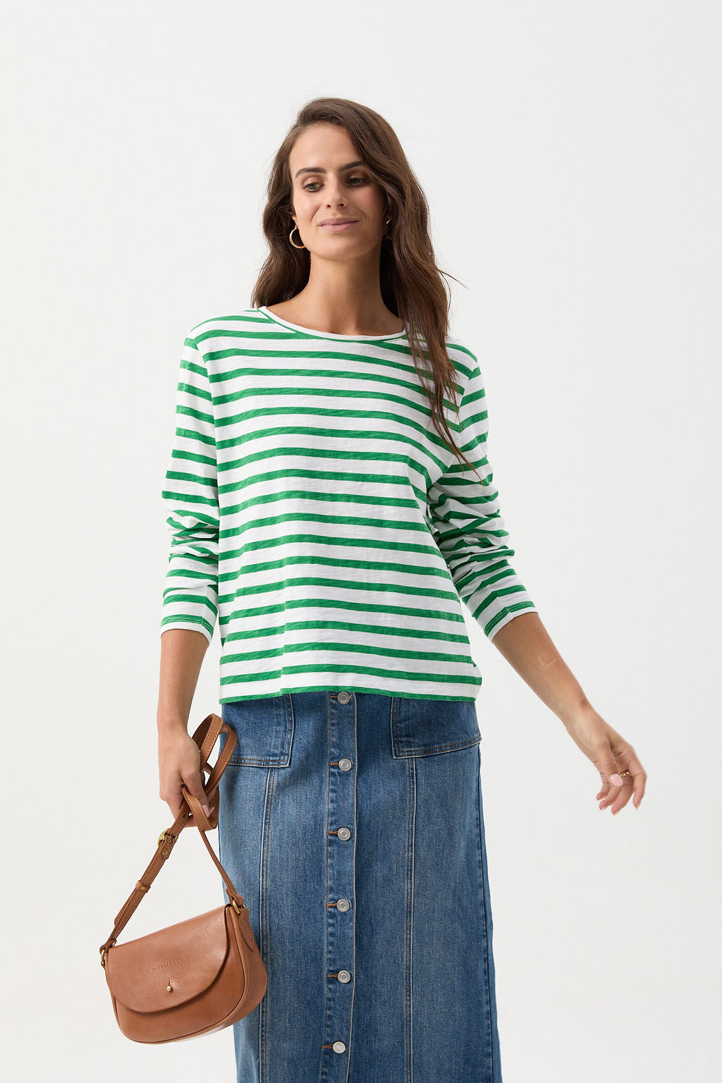 cloth+paper+scissors Tees Long Sleeve Basic Tee - White/Jolly Green