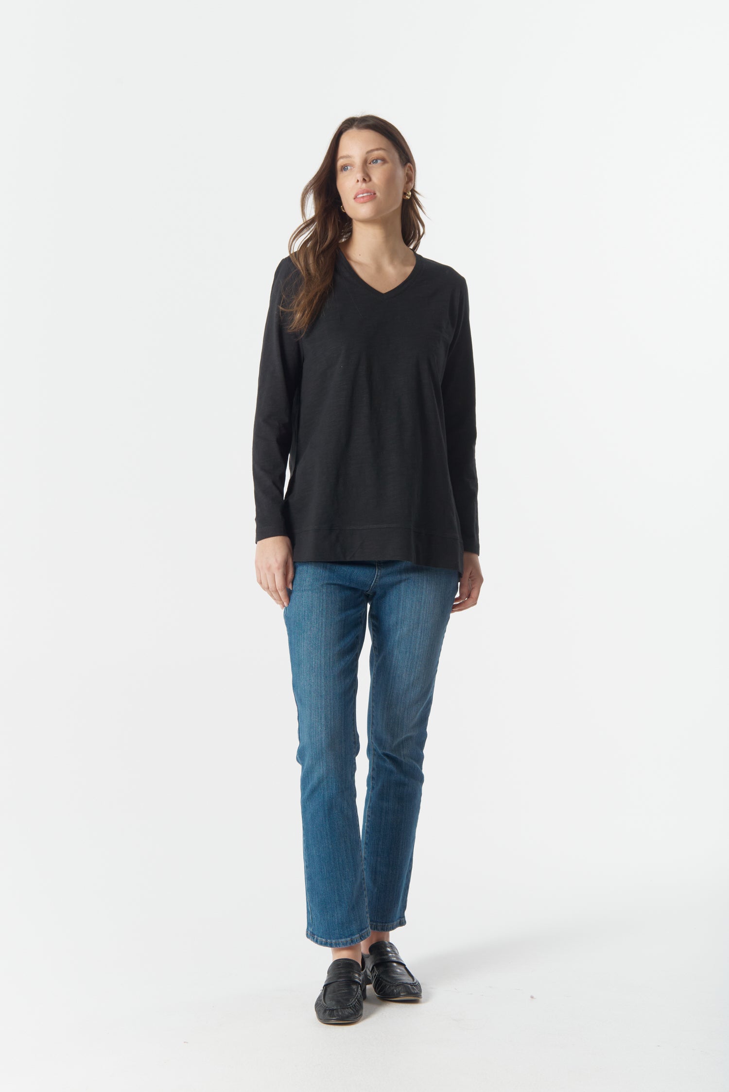 cloth+paper+scissors Tees Basic V Neck Split Hem Tee - Black