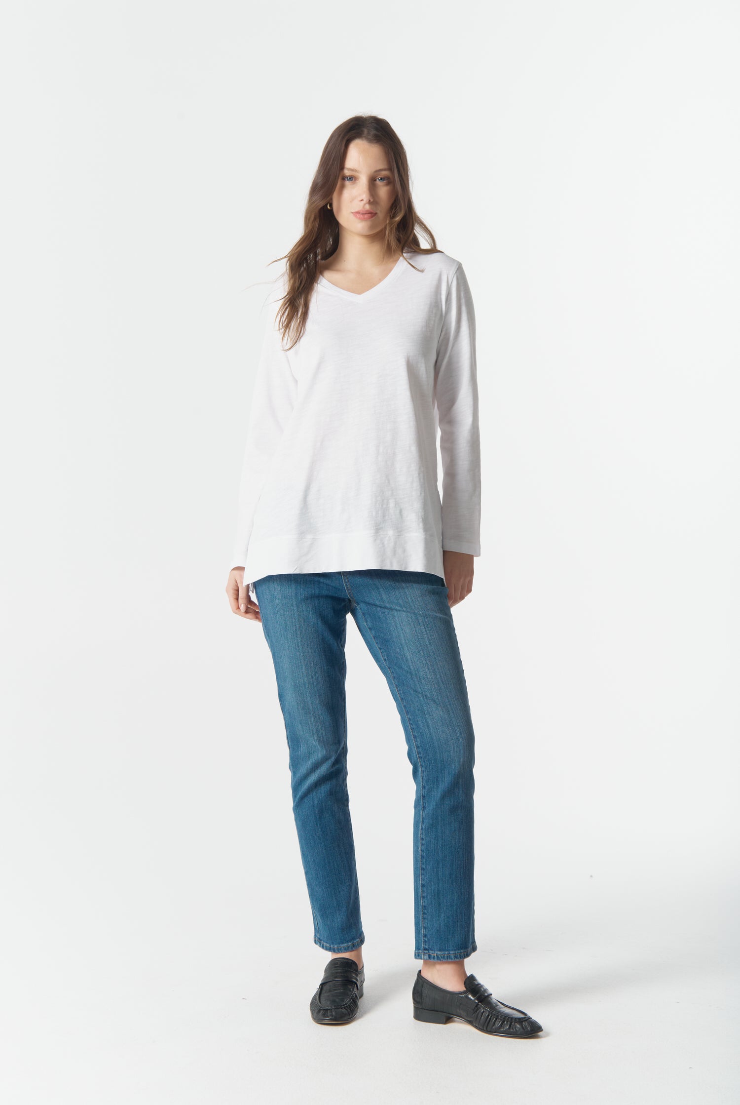 cloth+paper+scissors Tees Basic V Neck Split Hem Tee - White