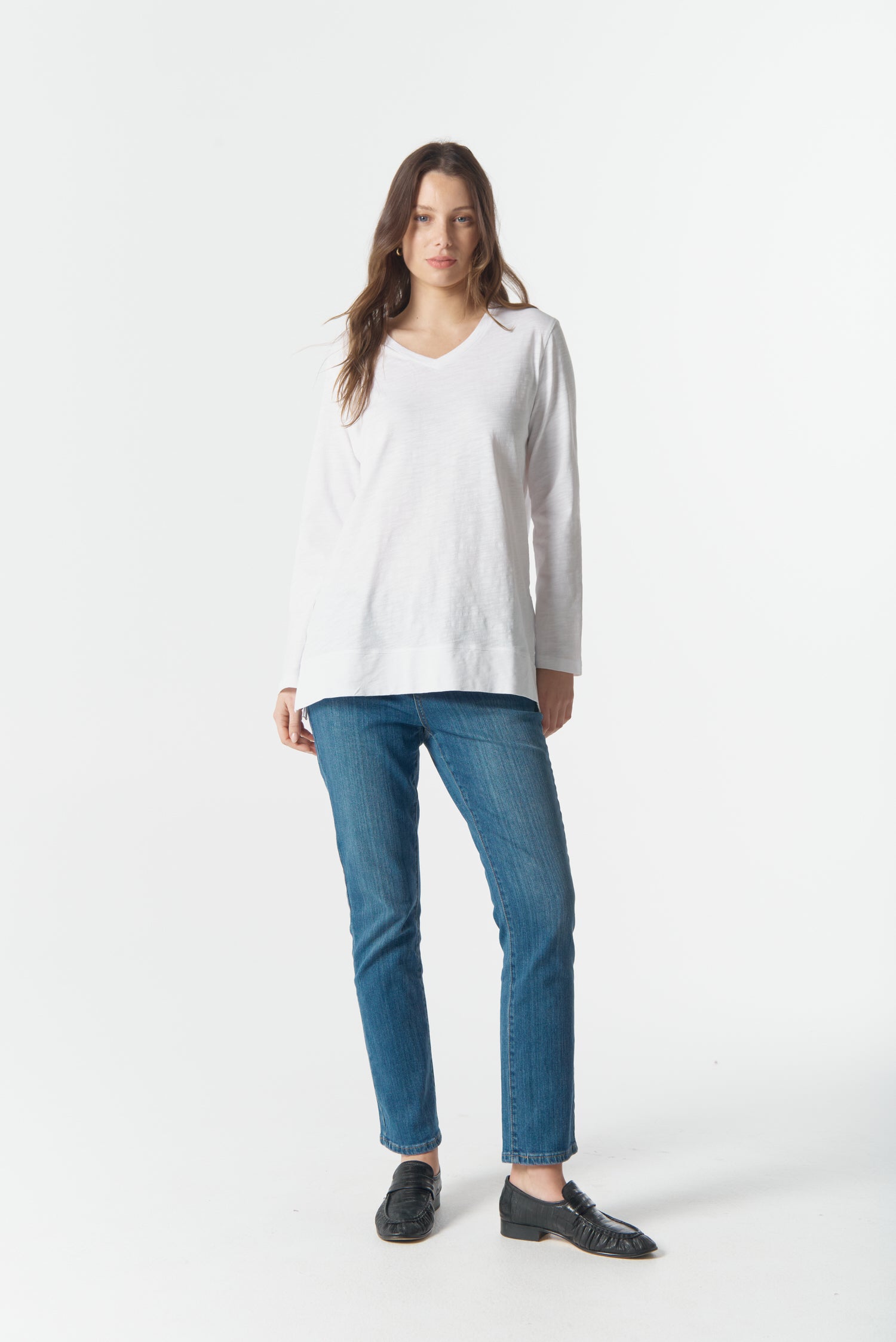 cloth+paper+scissors Tees Basic V Neck Split Hem Tee - White