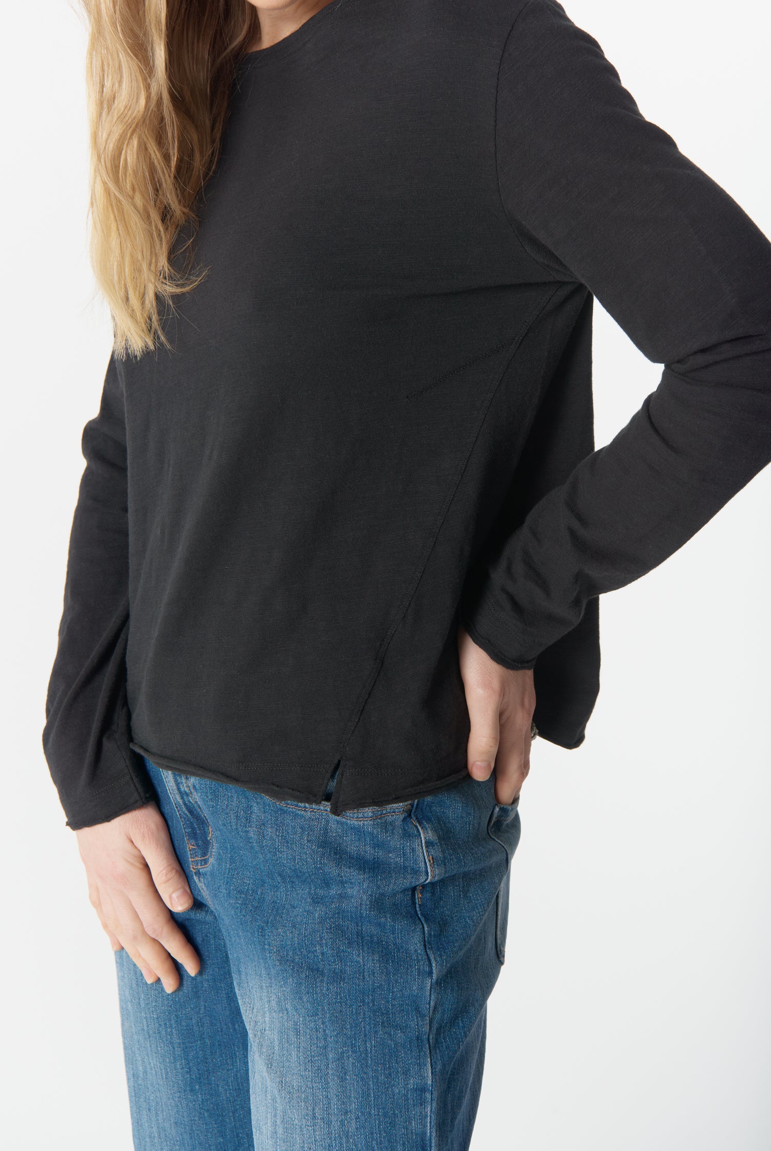 cloth+paper+scissors Tees The Front Split Long Sleeve Tee - Black