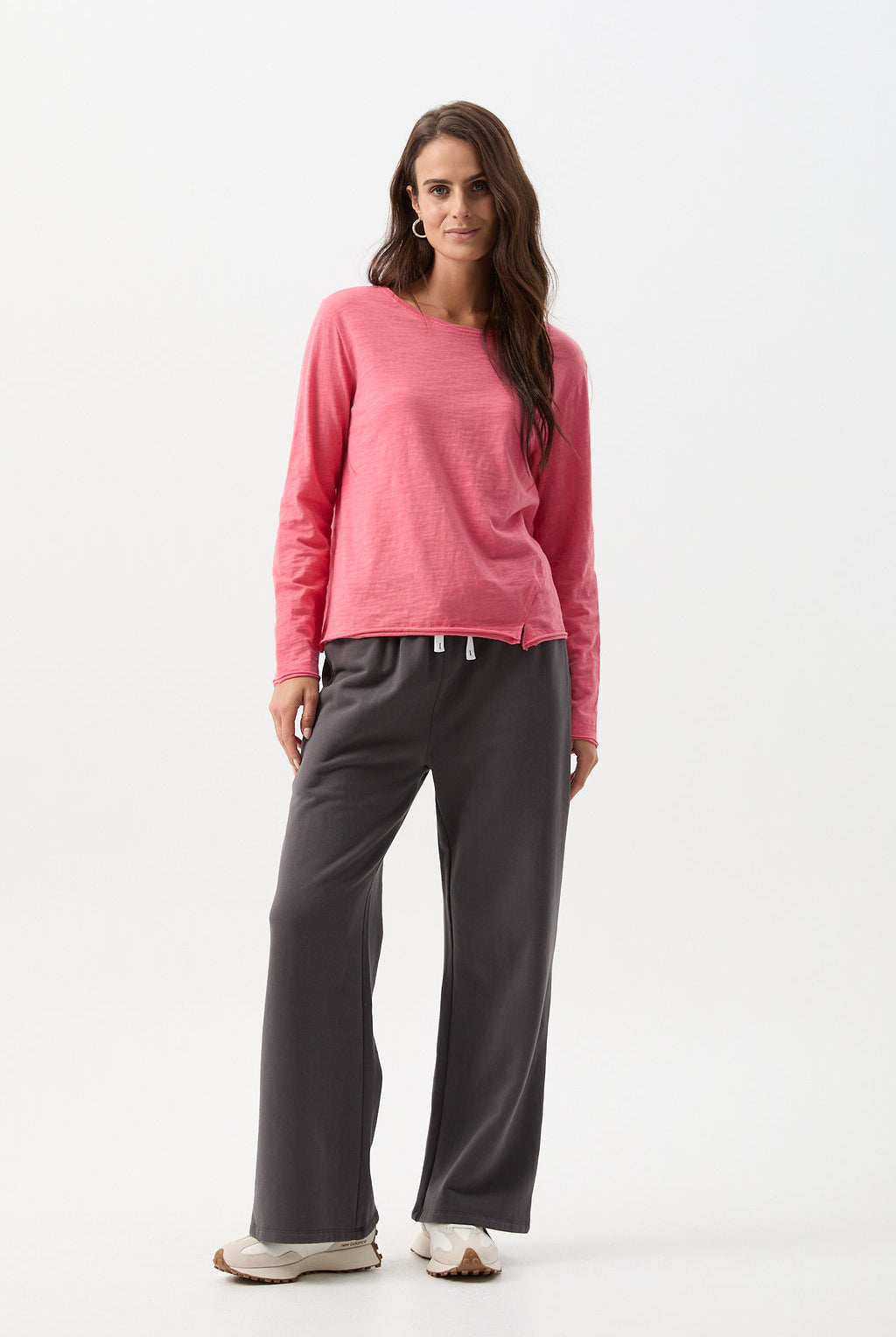 Cotton Front Split Long Sleeve Tee - Coral by cloth+paper+scissors. Timeless women’s fashion using natural fibres and classic shapes