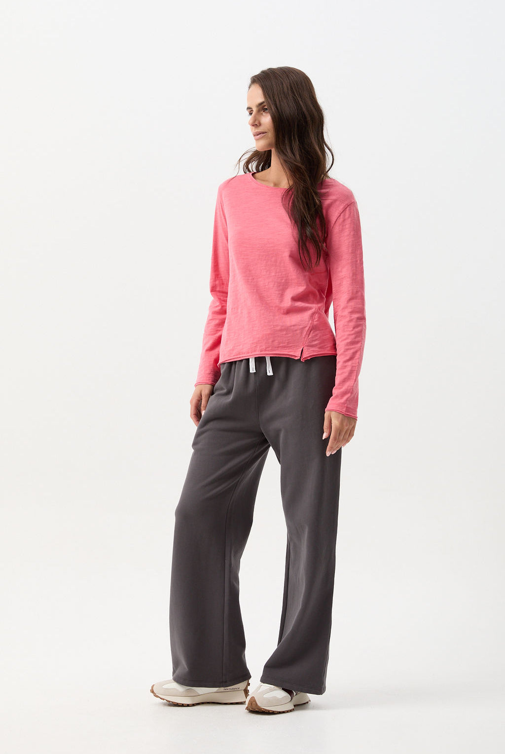 Cotton Front Split Long Sleeve Tee - Coral by cloth+paper+scissors. Timeless women’s fashion using natural fibres and classic shapes