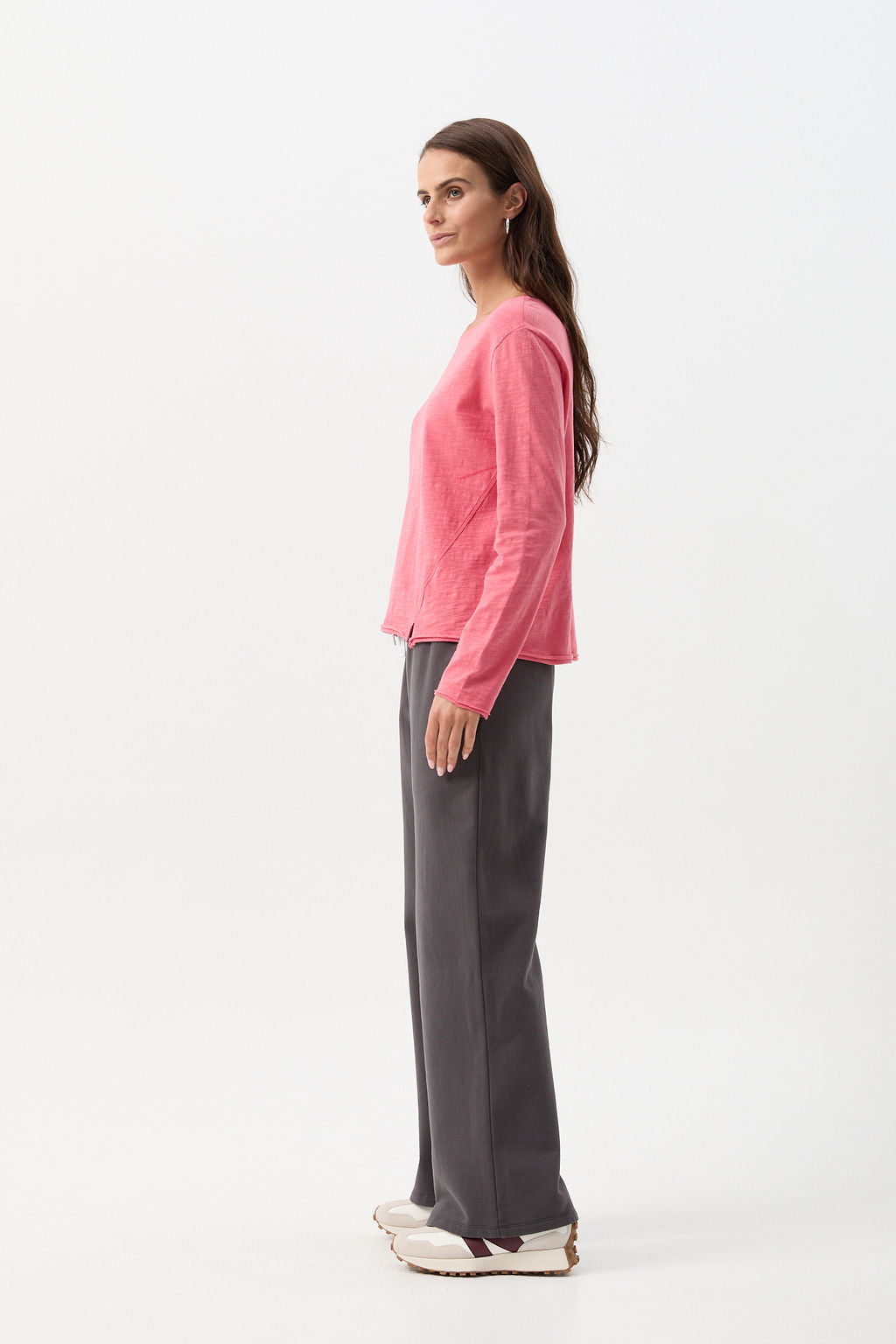 Cotton Front Split Long Sleeve Tee - Coral by cloth+paper+scissors. Timeless women’s fashion using natural fibres and classic shapes