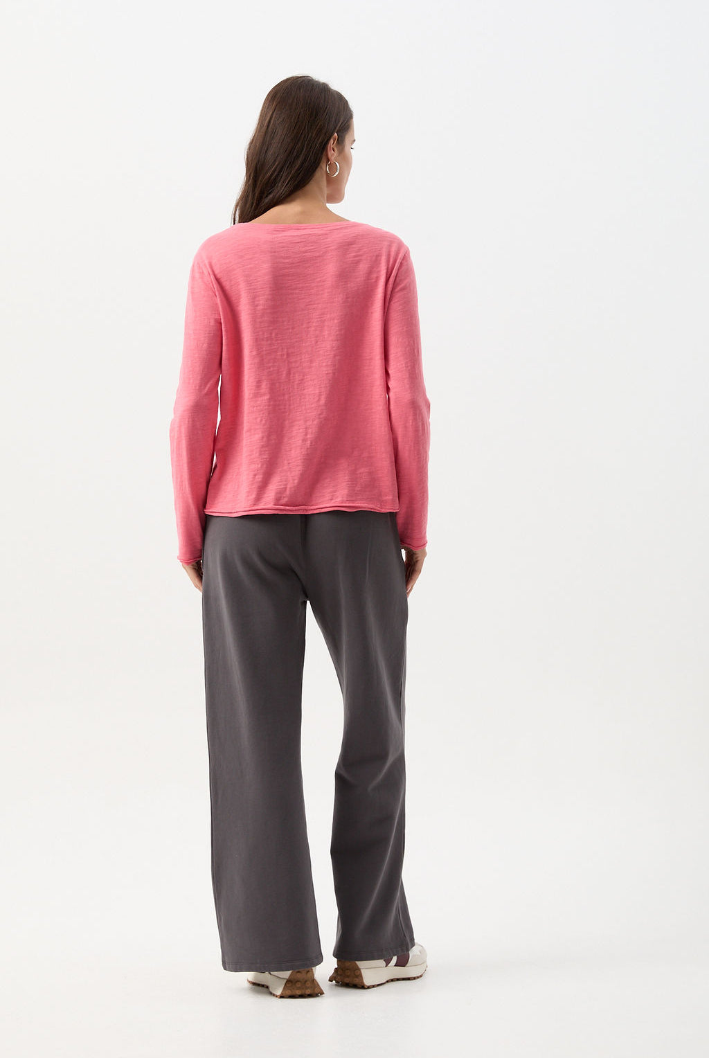Cotton Front Split Long Sleeve Tee - Coral by cloth+paper+scissors. Timeless women’s fashion using natural fibres and classic shapes