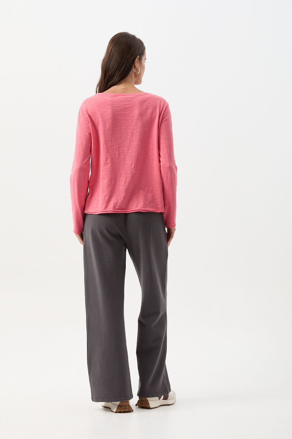 Cotton Front Split Long Sleeve Tee - Coral by cloth+paper+scissors. Timeless women’s fashion using natural fibres and classic shapes