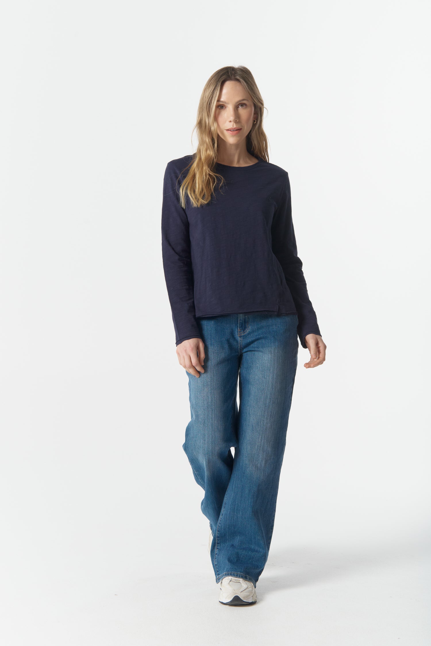 cloth+paper+scissors Tees The Front Split Long Sleeve Tee - Parisian Navy