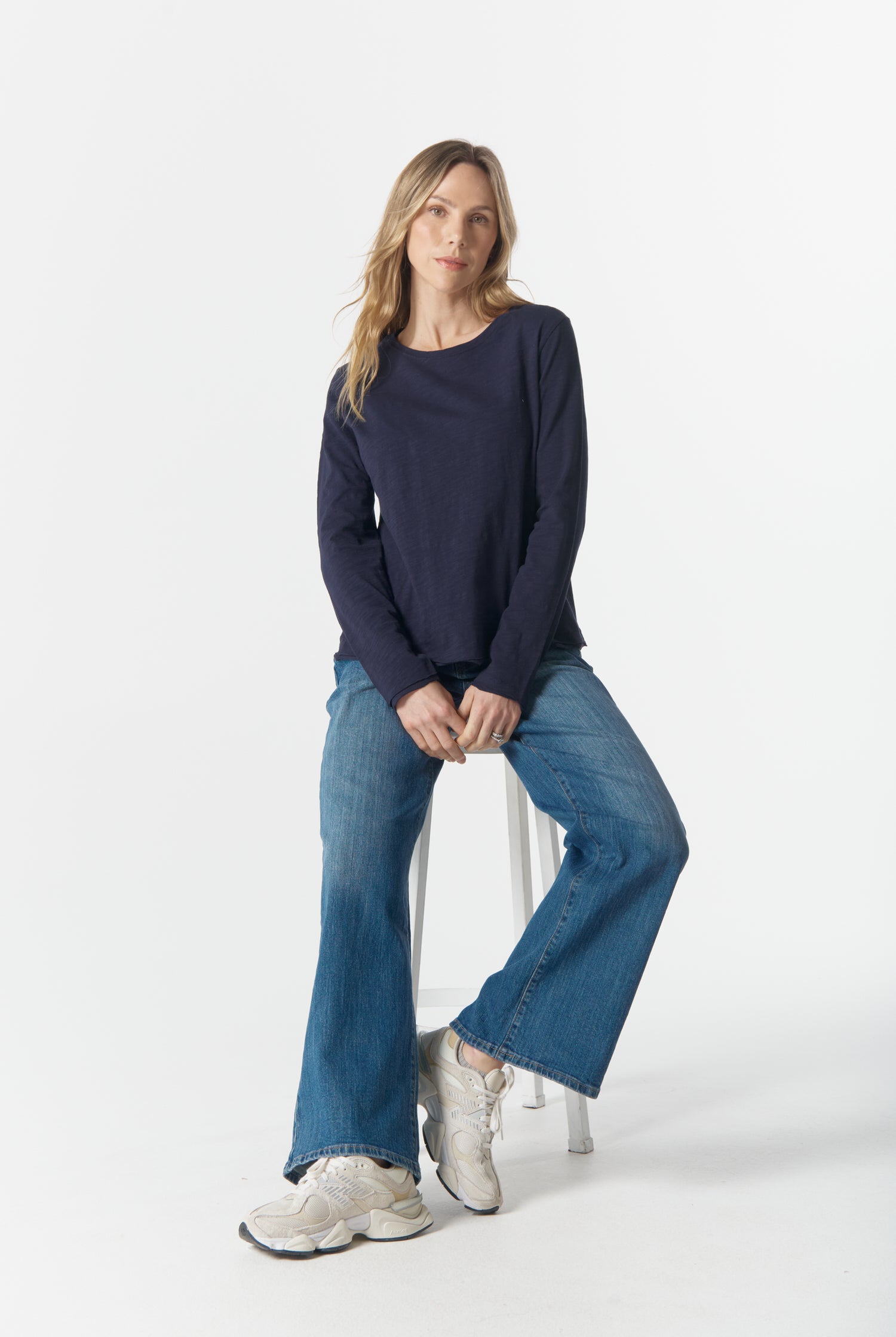 cloth+paper+scissors Tees The Front Split Long Sleeve Tee - Parisian Navy