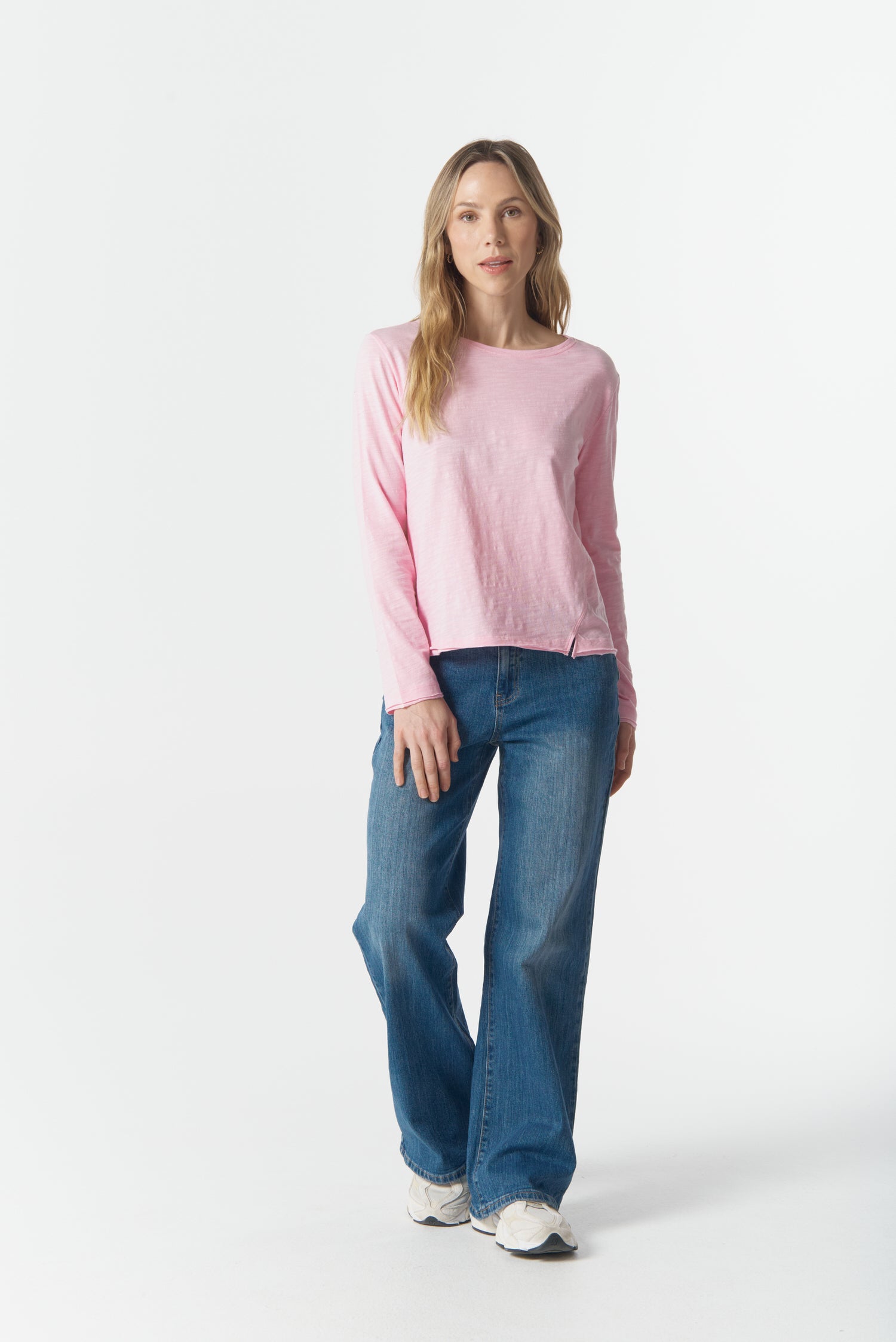 cloth+paper+scissors Tees The Front Split Long Sleeve Tee - Pink A Boo