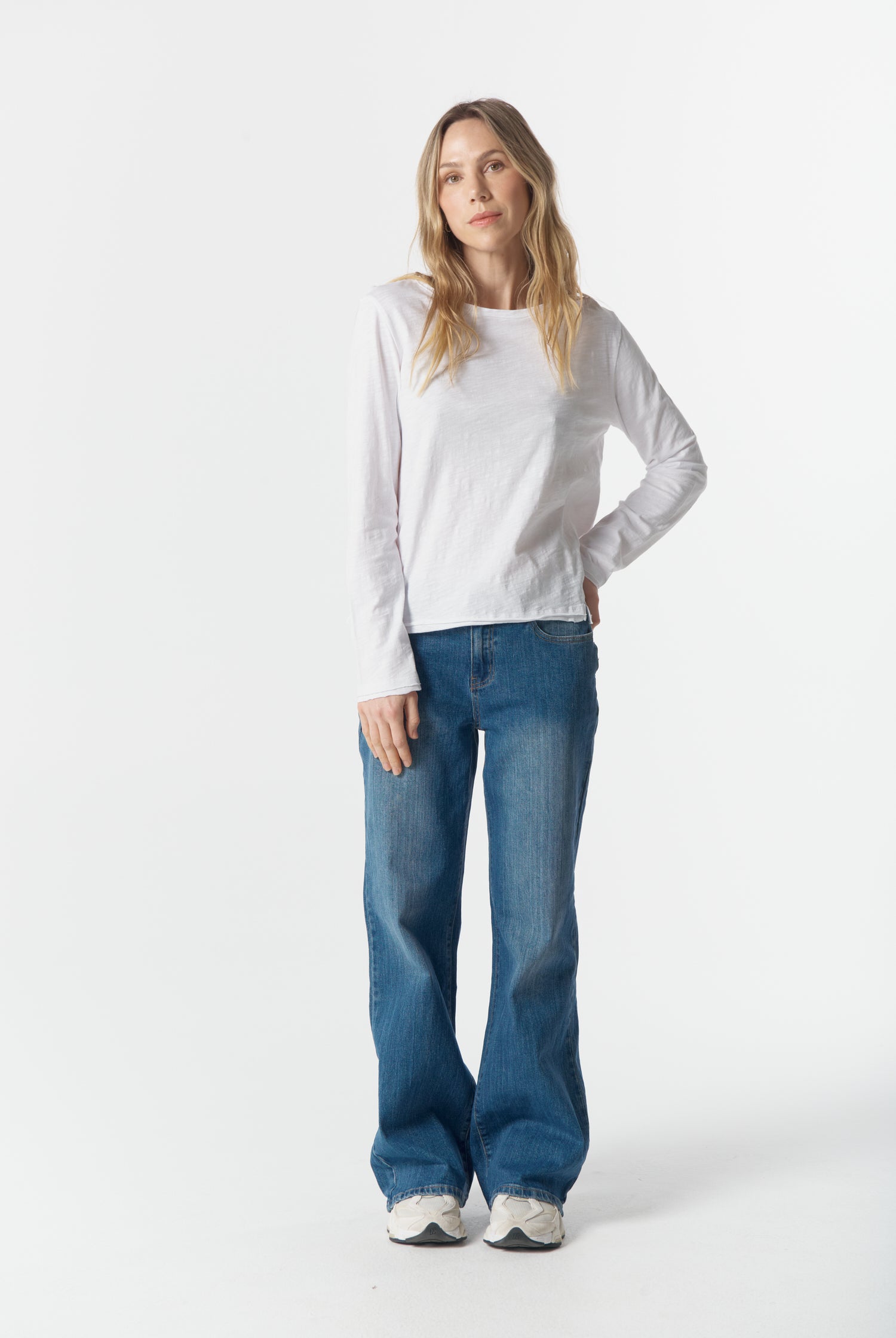 cloth+paper+scissors Tees The Front Split Long Sleeve Tee - White