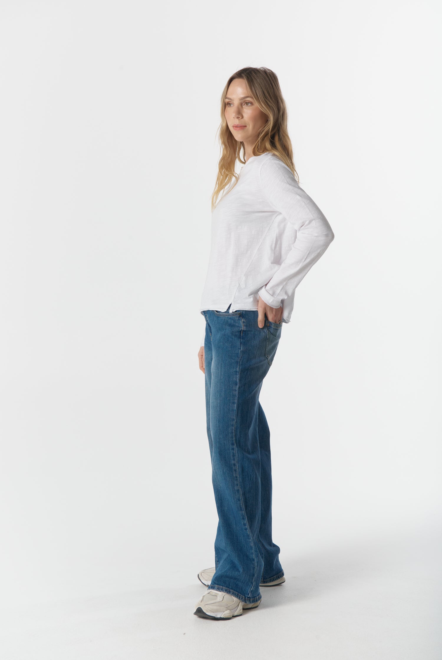 cloth+paper+scissors Tees The Front Split Long Sleeve Tee - White