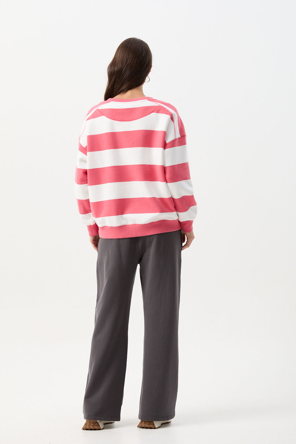 Oversized Cotton Brushed Fleece Sweater - White/Coral by cloth+paper+scissors. Timeless women’s fashion using natural fibres and classic shapes