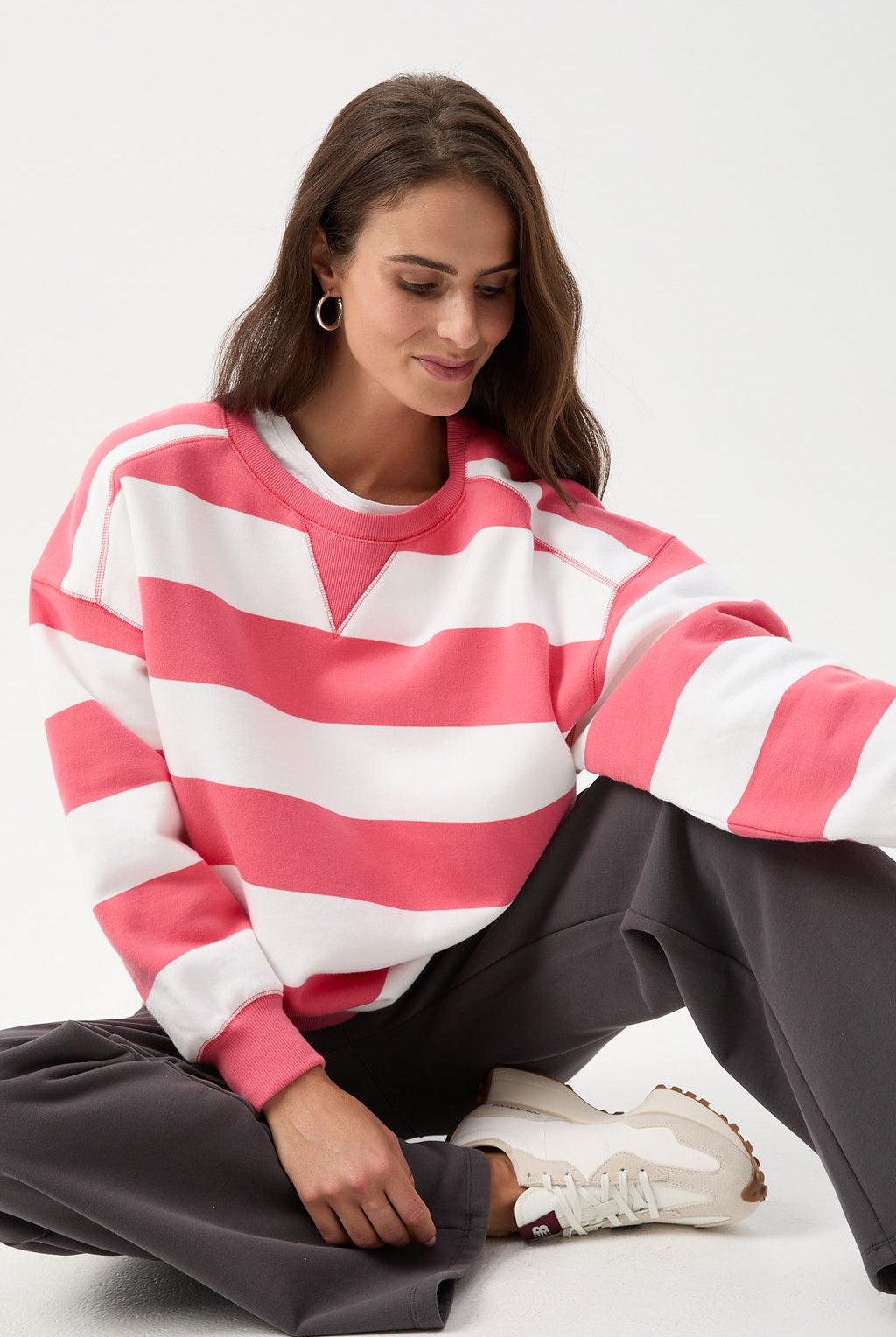 Oversized Cotton Brushed Fleece Sweater - White/Coral by cloth+paper+scissors. Timeless women’s fashion using natural fibres and classic shapes