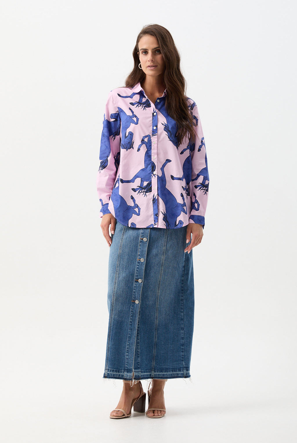 Oversized Cotton Shirt - Stallion Print by cloth+paper+scissors. Timeless women’s fashion using natural fibres and classic shapes