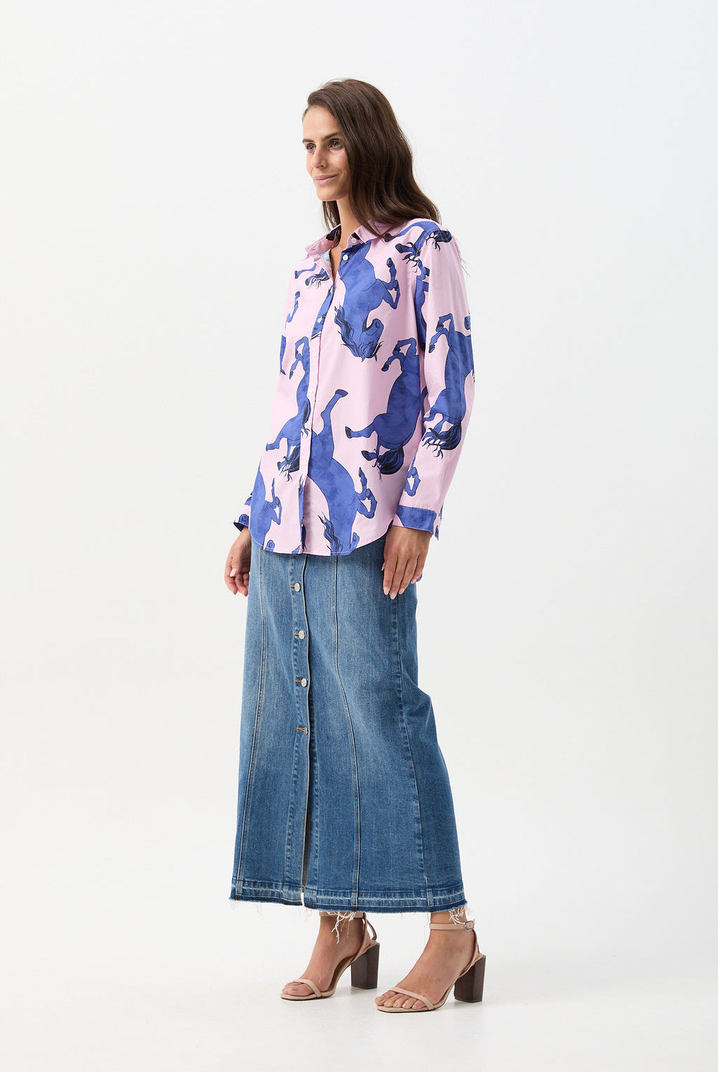 Oversized Cotton Shirt - Stallion Print by cloth+paper+scissors. Timeless women’s fashion using natural fibres and classic shapes