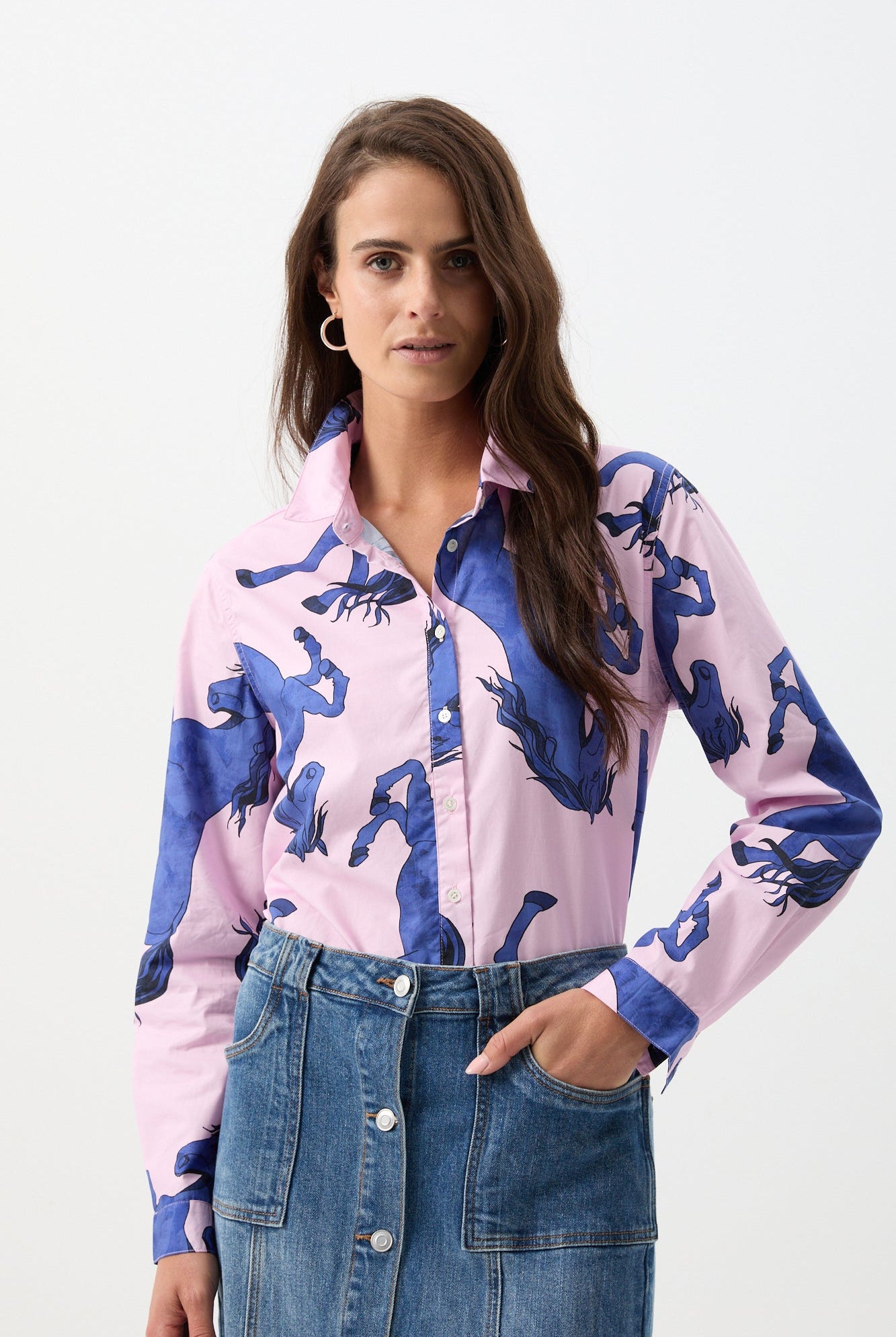 Oversized Cotton Shirt - Stallion Print by cloth+paper+scissors. Timeless women’s fashion using natural fibres and classic shapes