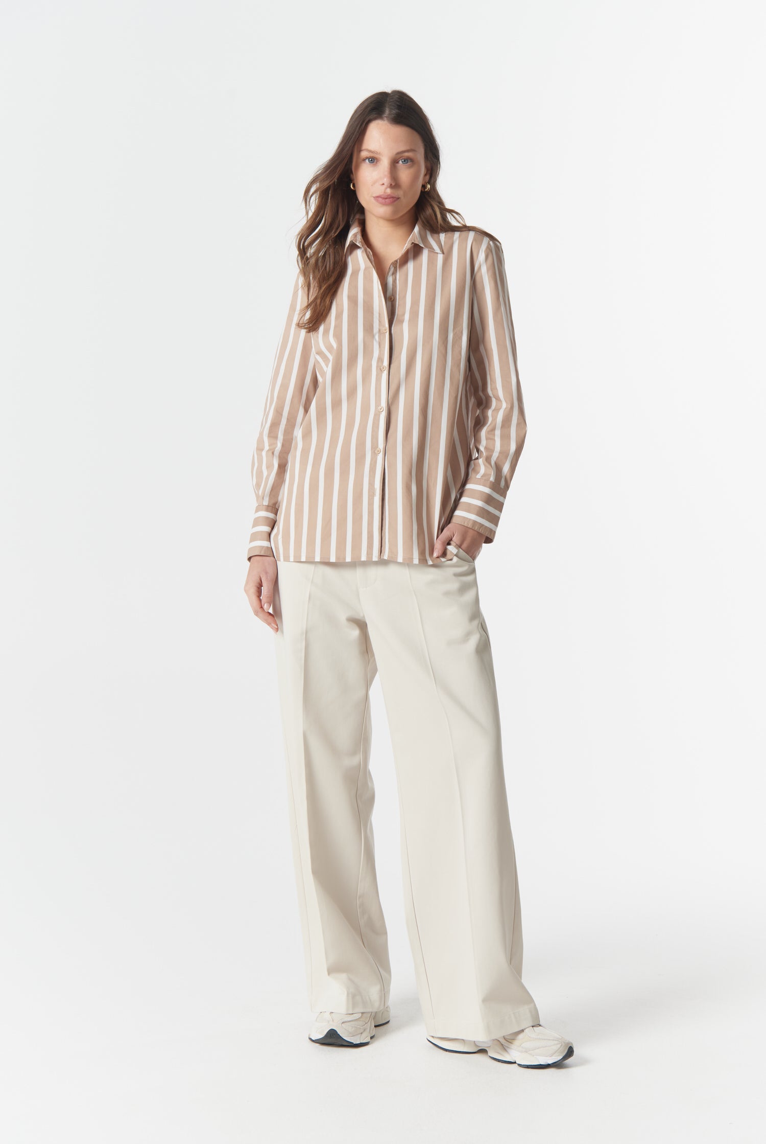cloth+paper+scissors Blouses Most Wanted Striped Shirt - Camel/White